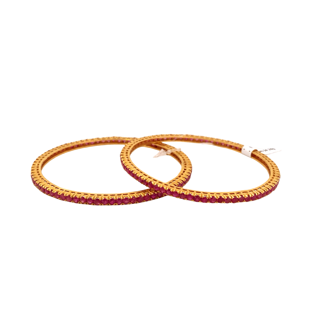 22K Gold Ruby Designer 2 Pieces Set of Bangles