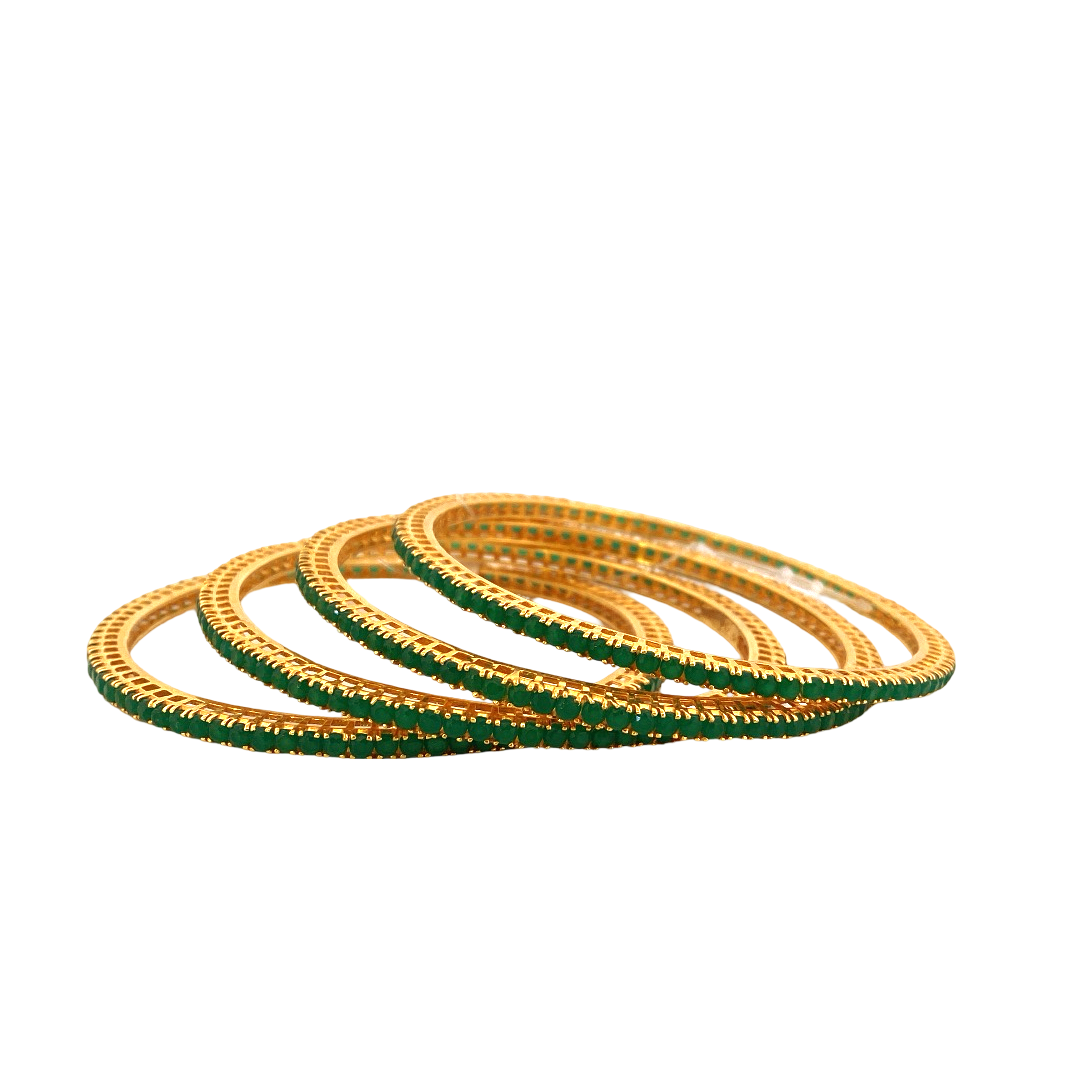 22K Gold Emerald Designer 4 Pieces Set of Bangles