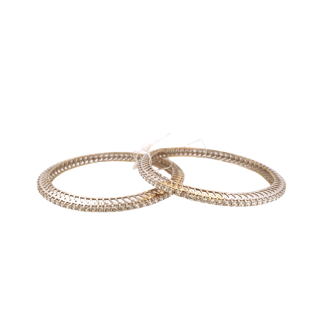 22K White Gold CZ Designer 2 Pieces Set of Bangles