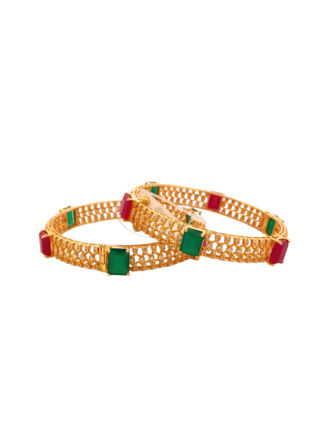 22K Gold Ruby Emerald Designer 2 Pieces Set of Screw Bangles