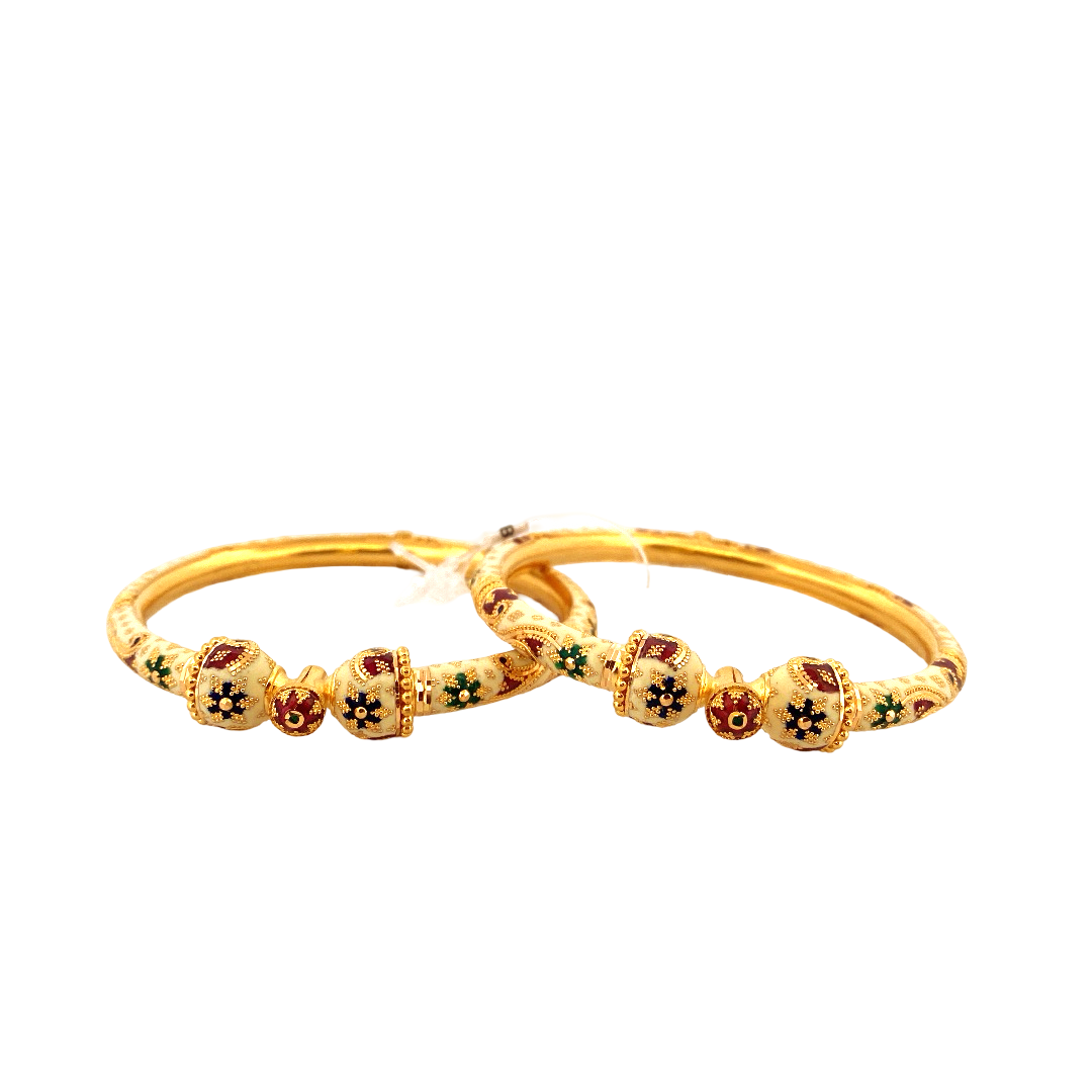 22K Gold Meena Designer 2 Pieces Set of Ladies Bangles