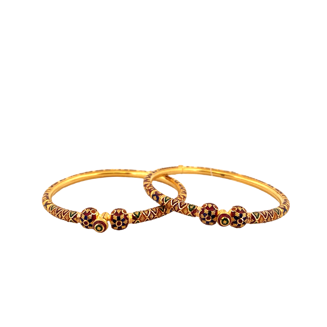 22K Gold Meena Designer 2 Pieces Set of Ladies Bangles