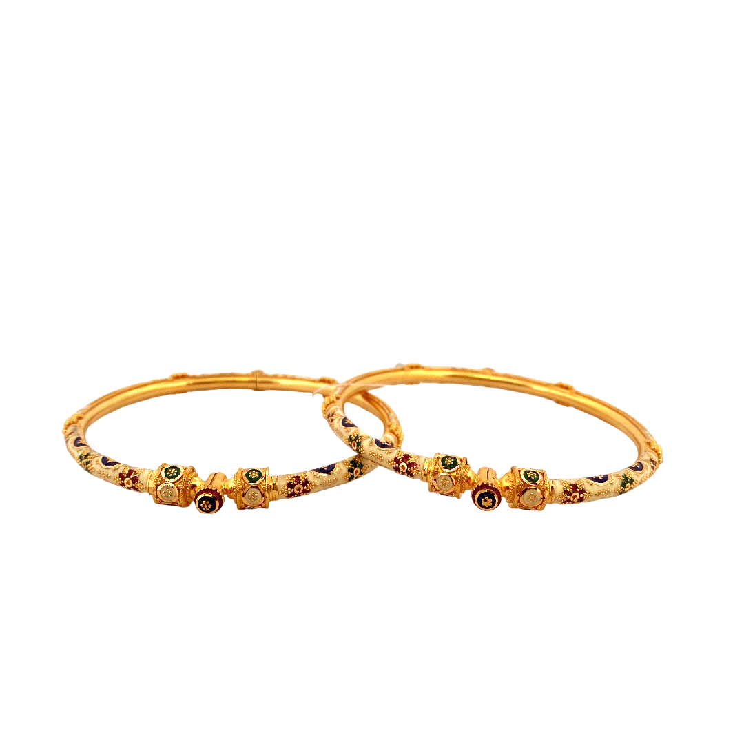 22K Gold Meena Designer 2 Pieces Set of Ladies Bangles