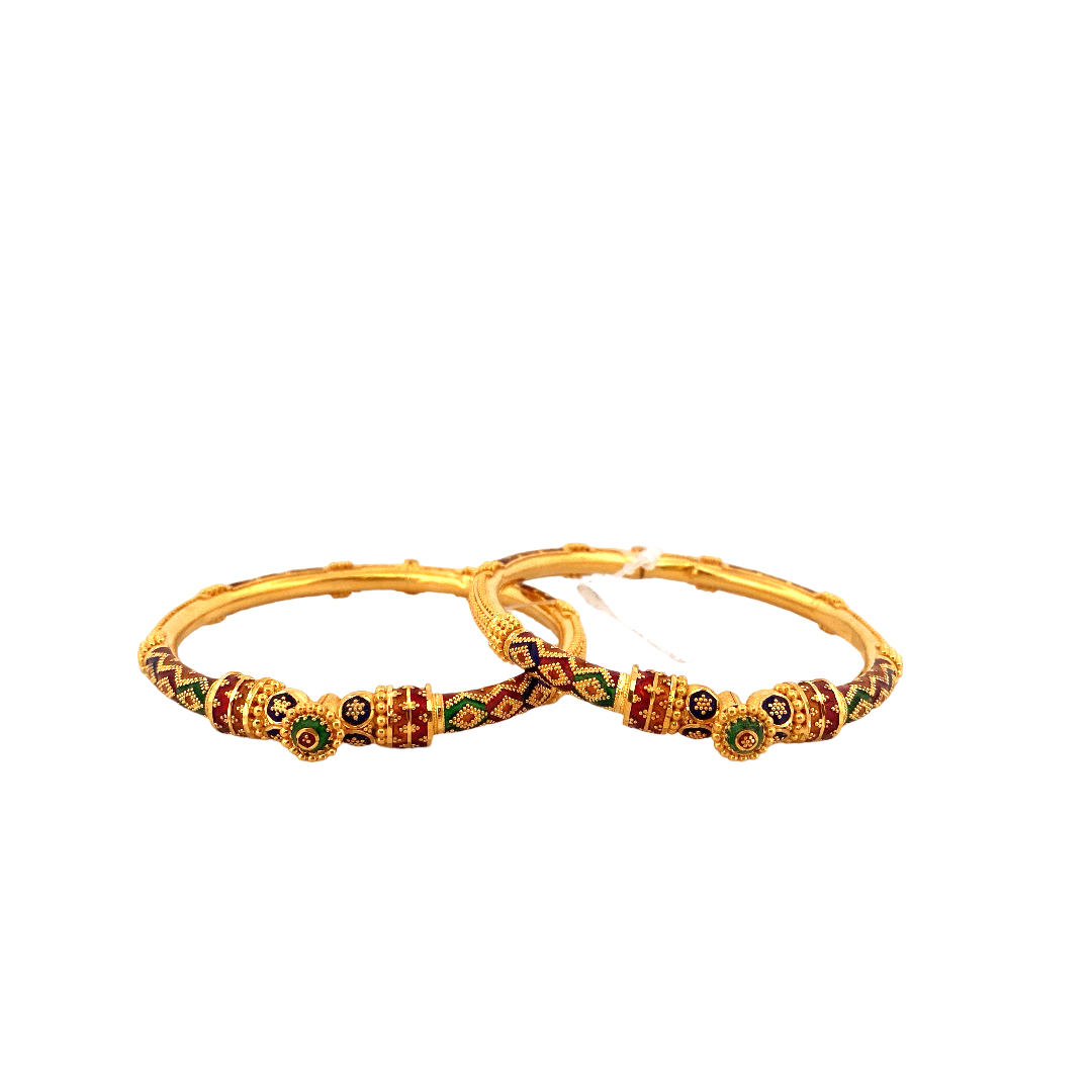 22K Gold Meena Designer 2 Pieces Set of Ladies Bangles