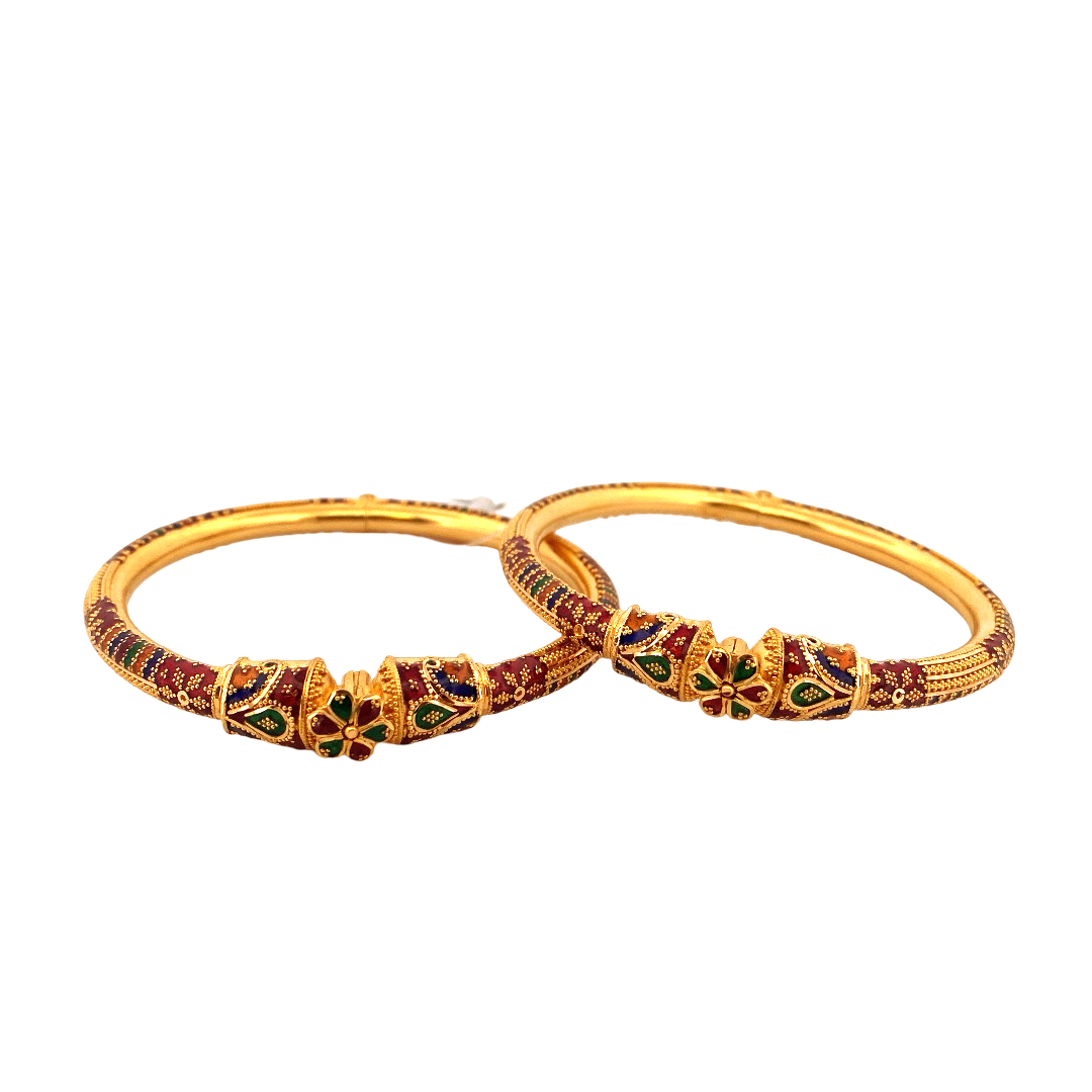 22K Gold Meena Designer 2 Pieces Set of Ladies Bangles