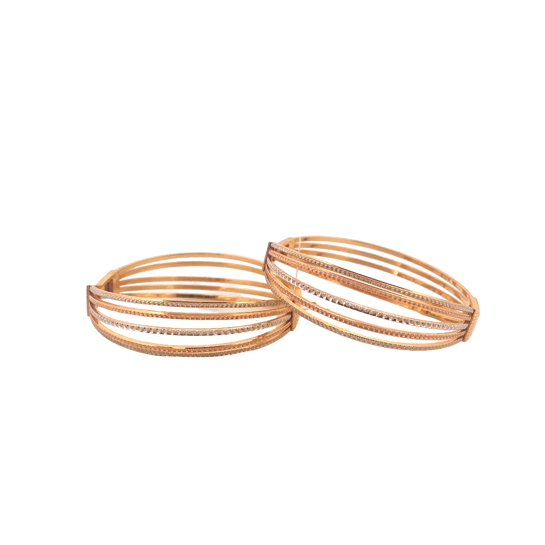 22K Gold Tri-tone Designer 2 Pieces Set Of Ladies Bangles