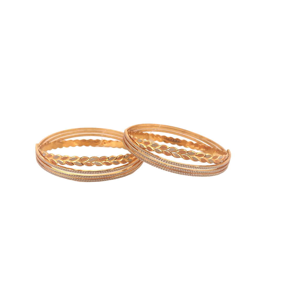 22K Gold Tri-tone Designer 2 Pieces Set Of Ladies Bangles