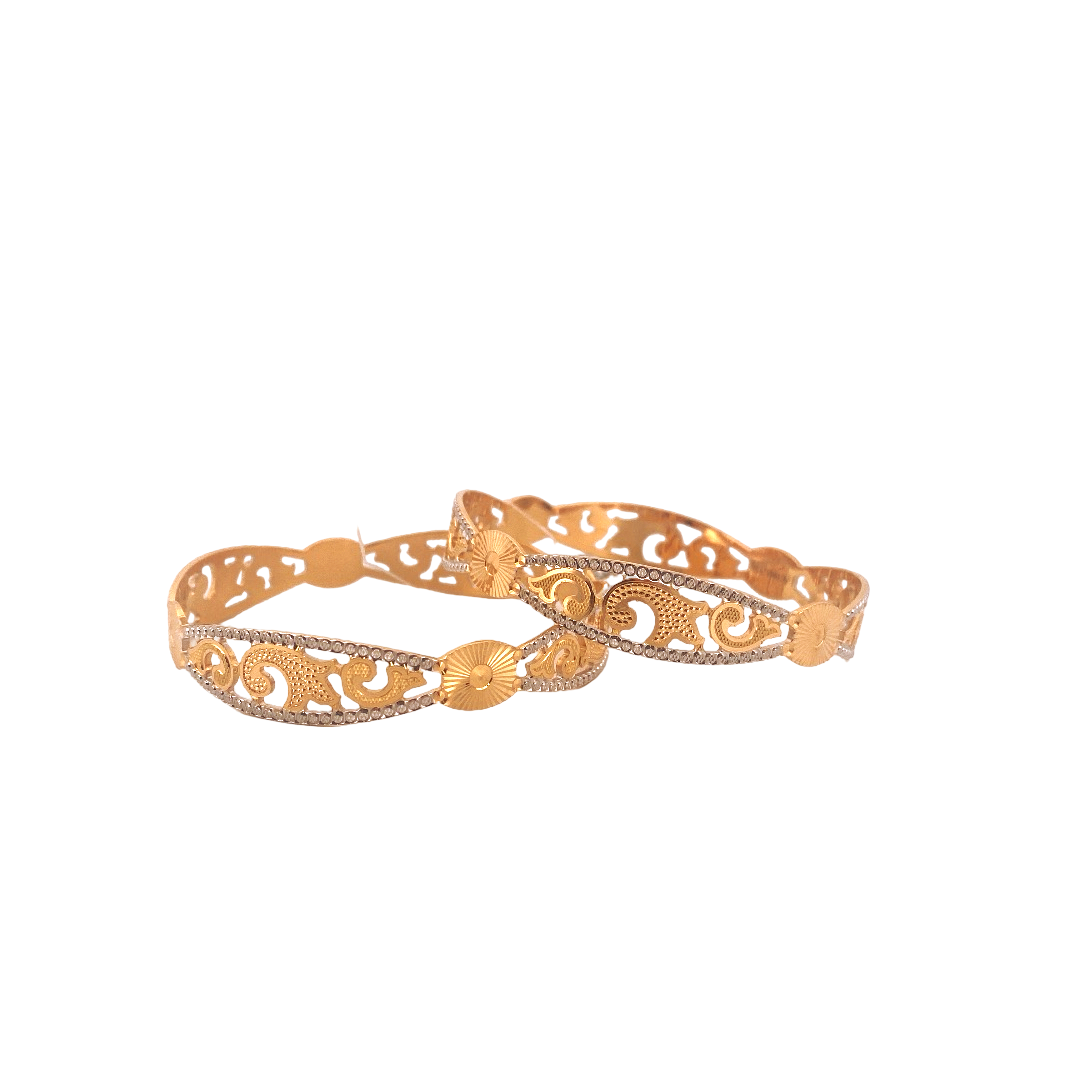 22K Gold Two-tone Designer 2 Pieces Set Of Ladies Bangles