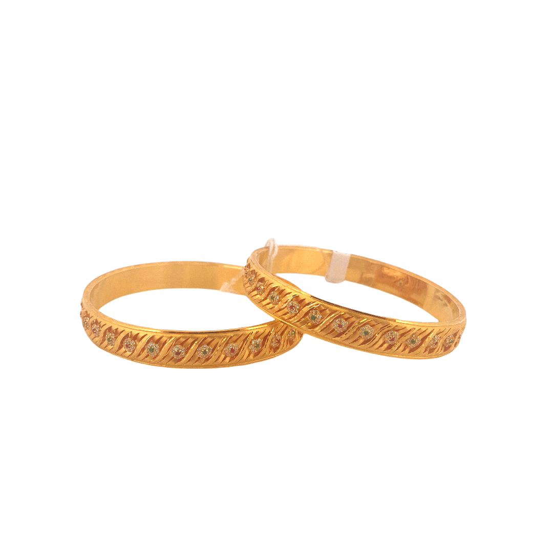 22K Gold CZ Designer 2 Pieces Set Of Ladies Bangles