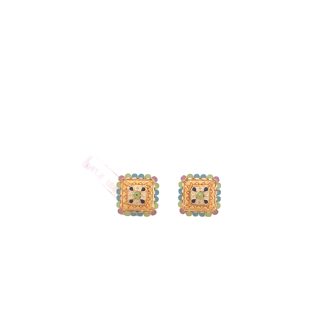 22K Gold Meena Designer Ladies Stud Earrings