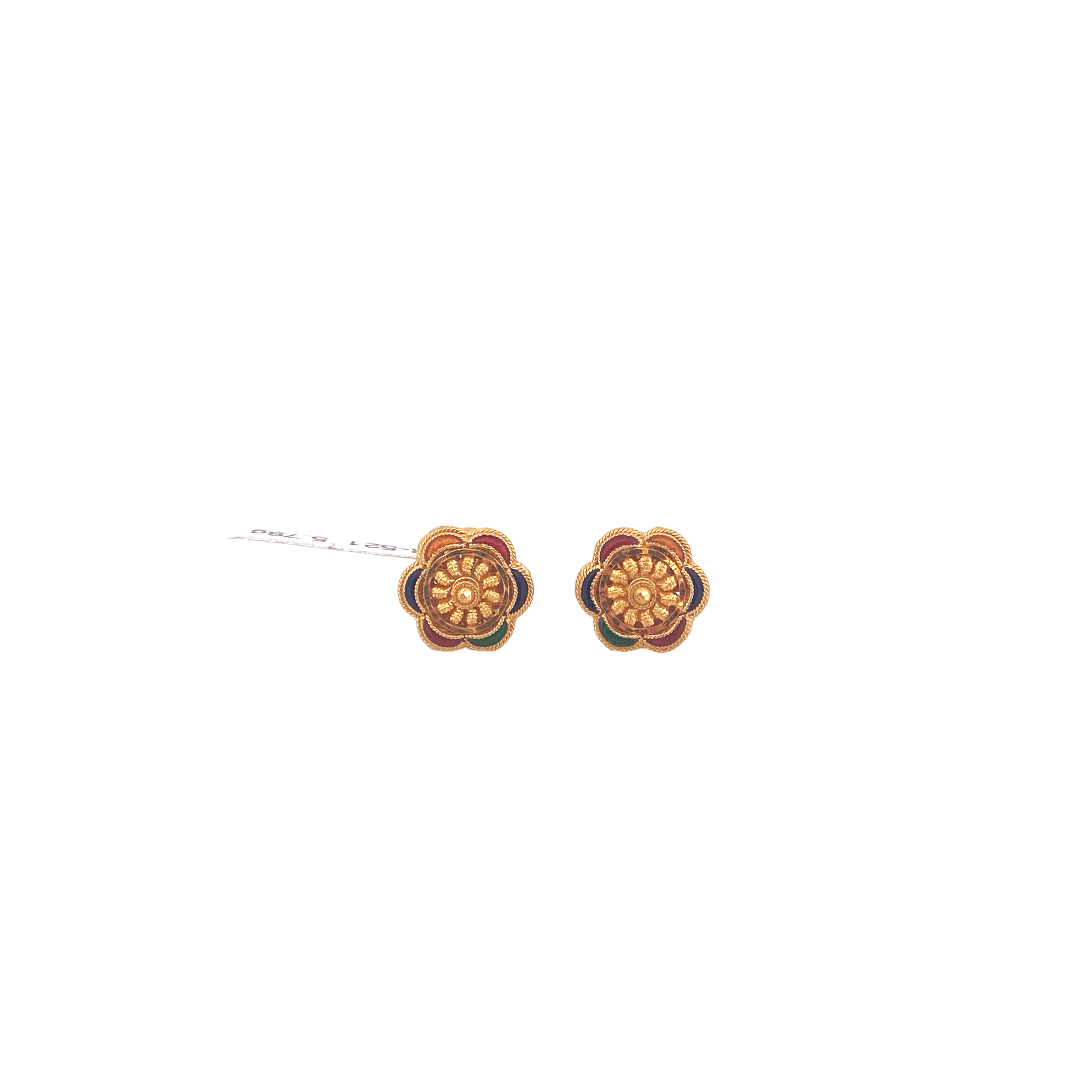 22K Gold Flower Designer Ladies Stud Earrings