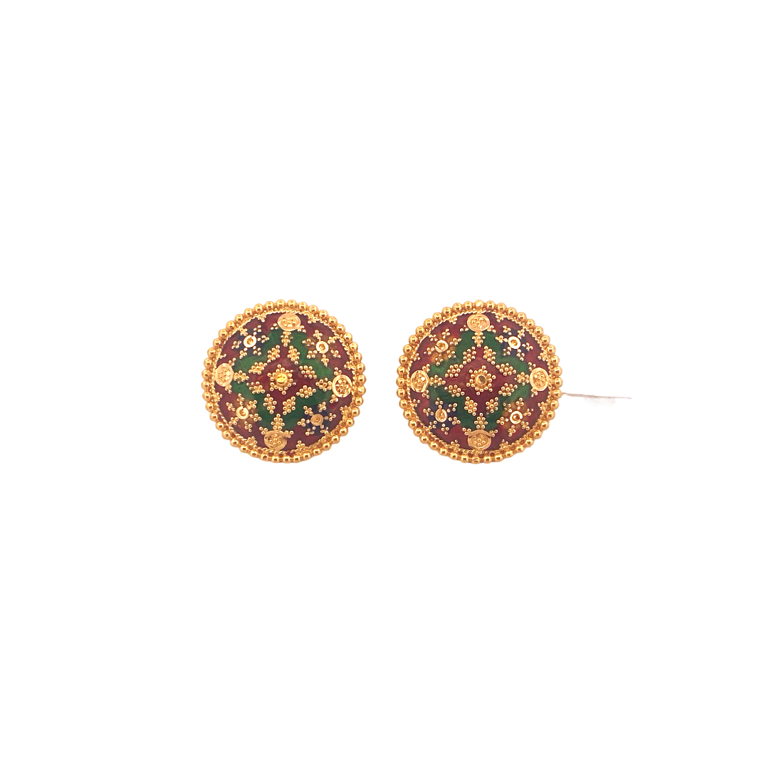 22K Meena Gold Designer Ladies Stud Earrings