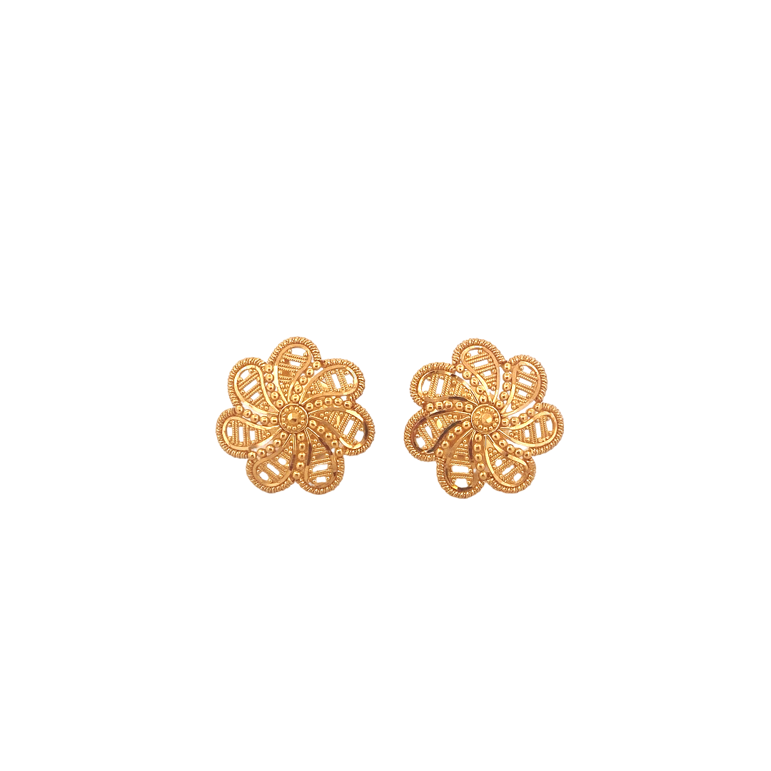 22K Gold Flower Designer Ladies Stud Earrings