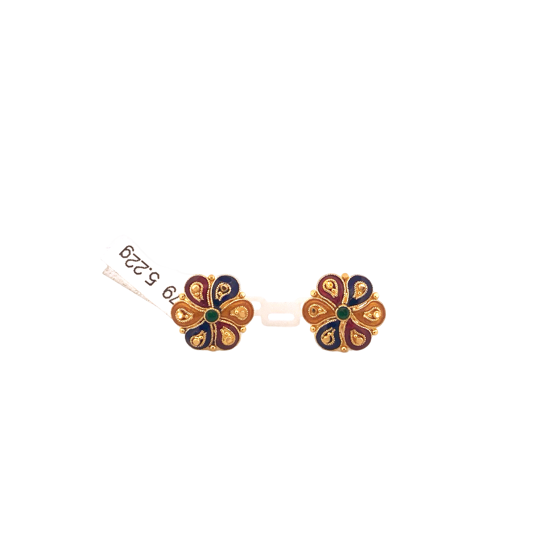 22K Gold Meena Designer Ladies Stud Earrings