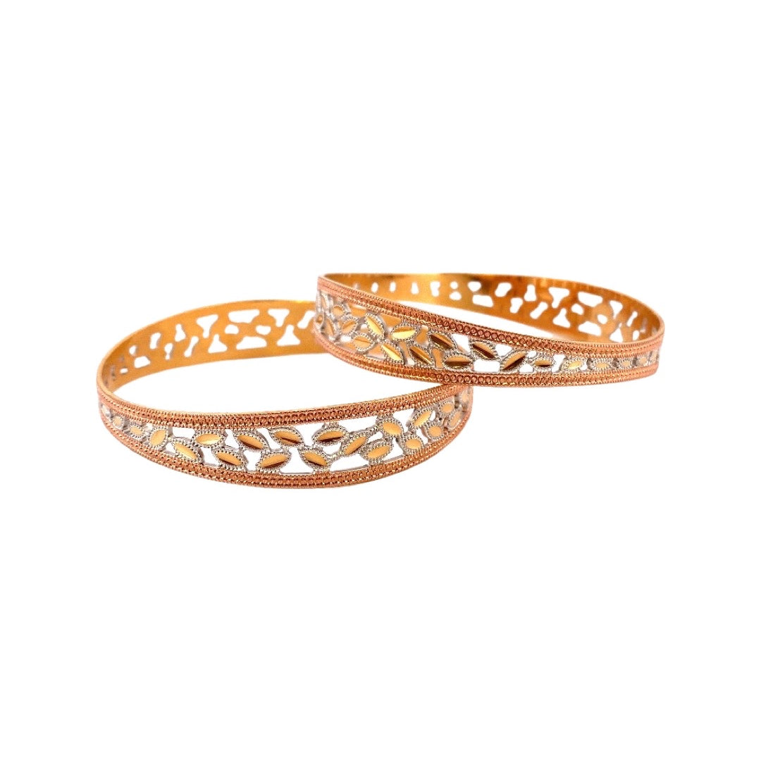 22K Gold Leaf-design Rose Gold 2 Pieces Set Of Bangles
