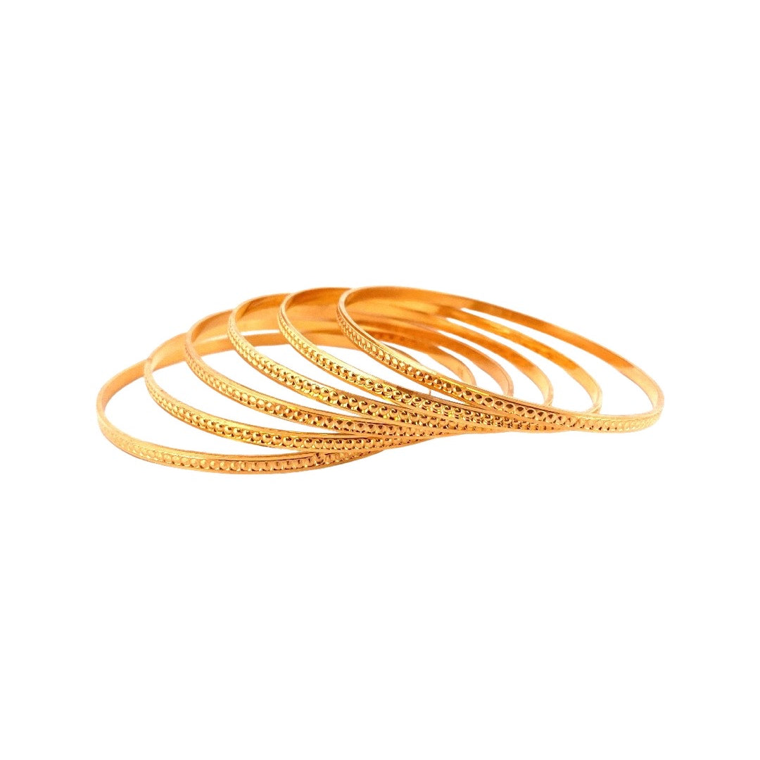 22K Gold Dotted-design Plain 6 Pieces Bangles Set