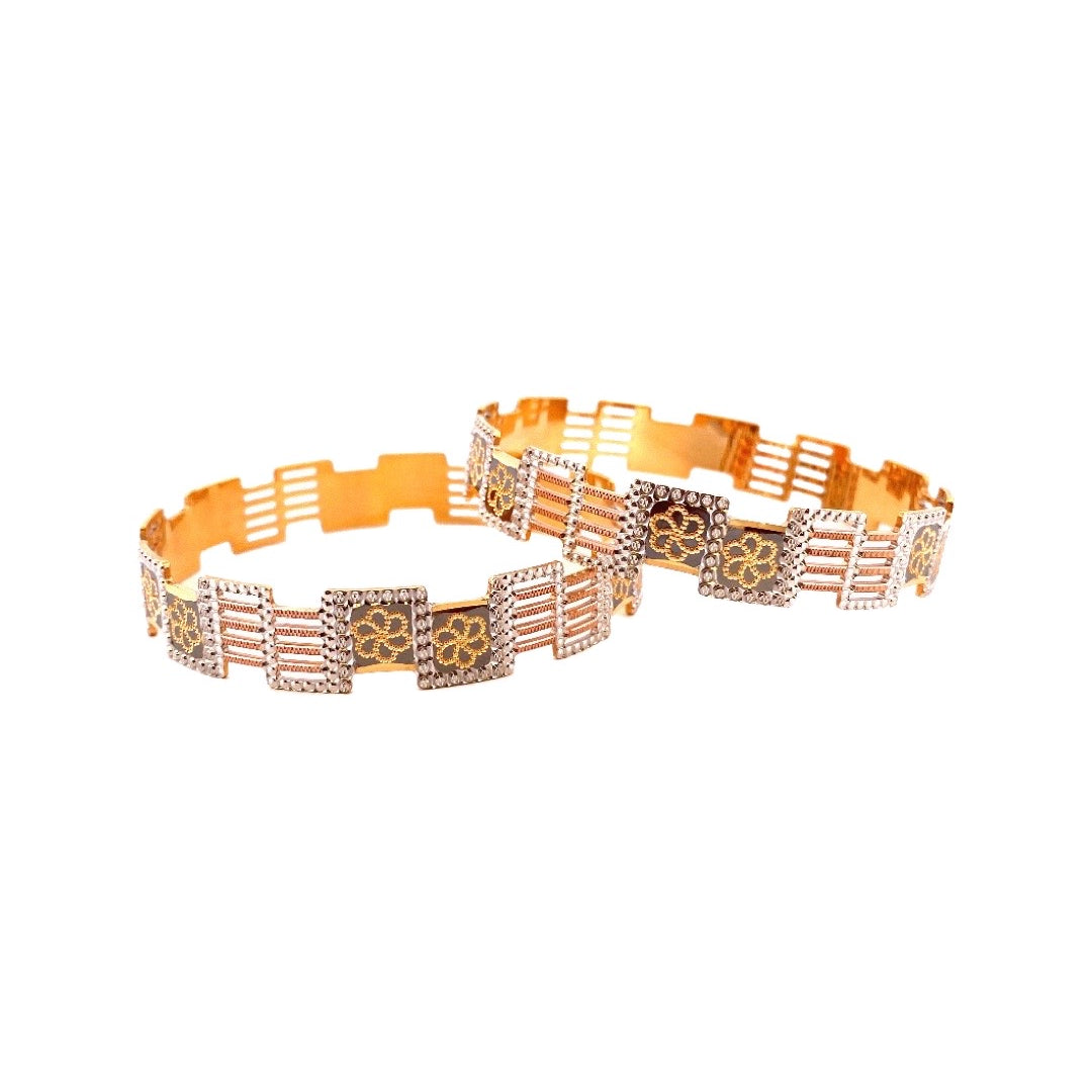 22K Gold Two-tone Flower Decor Pair of Bangles