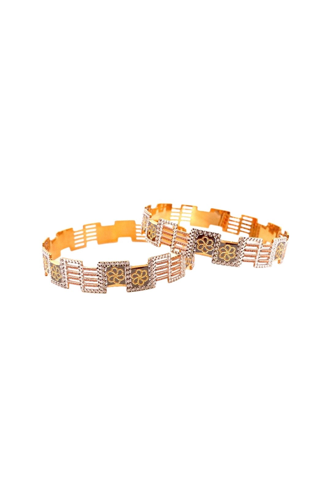 22K Gold Two-tone Flower Decor Pair of Bangles