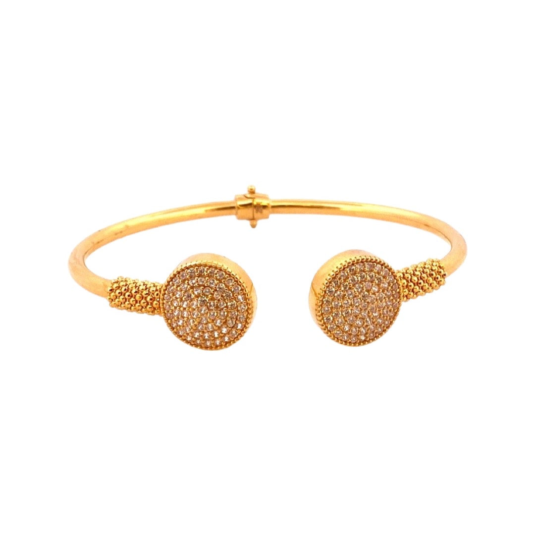 22K Gold CZ Stone Designer Cuff Single Bangle