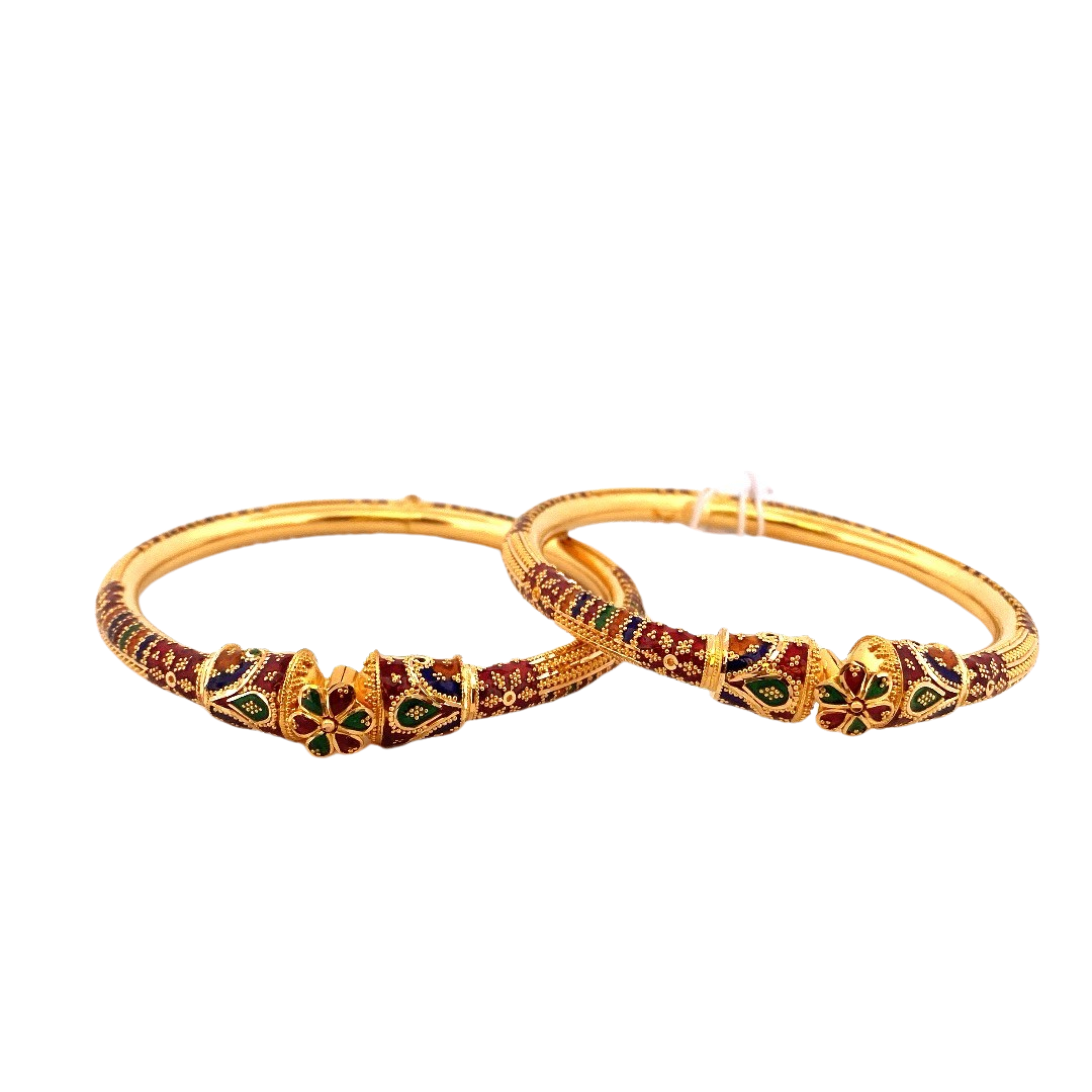 22K Gold Meena Designer 2 Pieces Set Of Ladies Screw Bangles