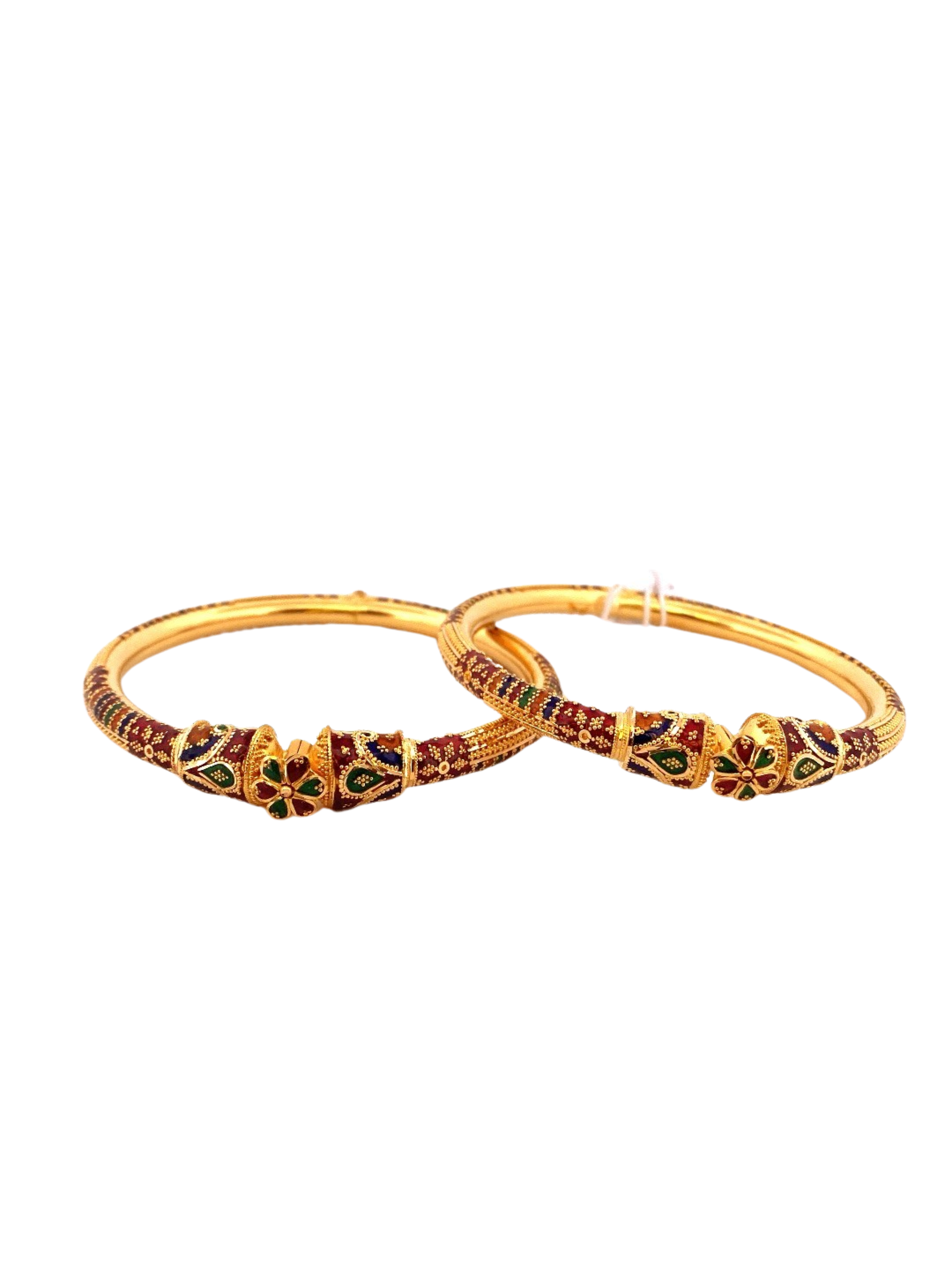 22K Gold Meena Designer 2 Pieces Set Of Ladies Screw Bangles