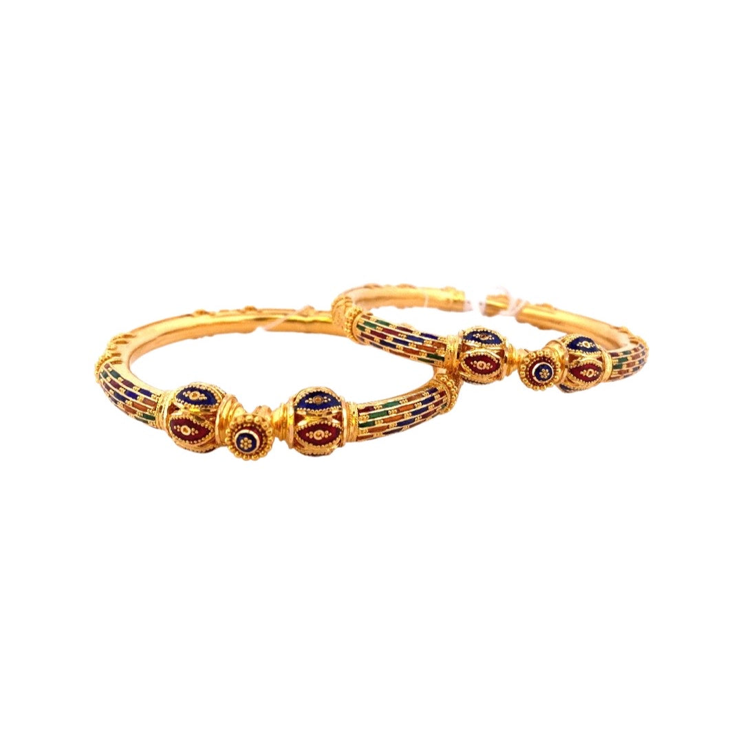 22K Gold Meena 2 Pieces Set Of Ladies Screw Bangles