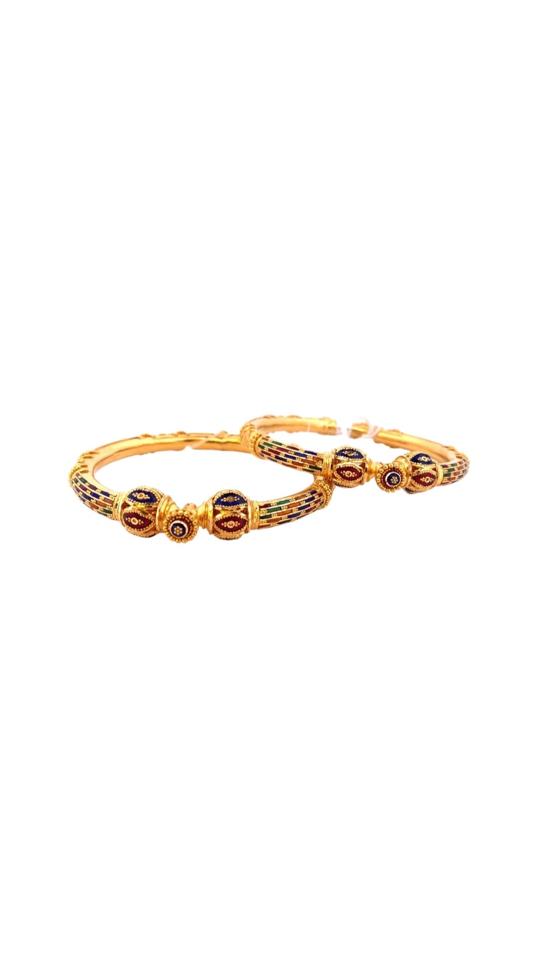 22K Gold Meena 2 Pieces Set Of Ladies Screw Bangles