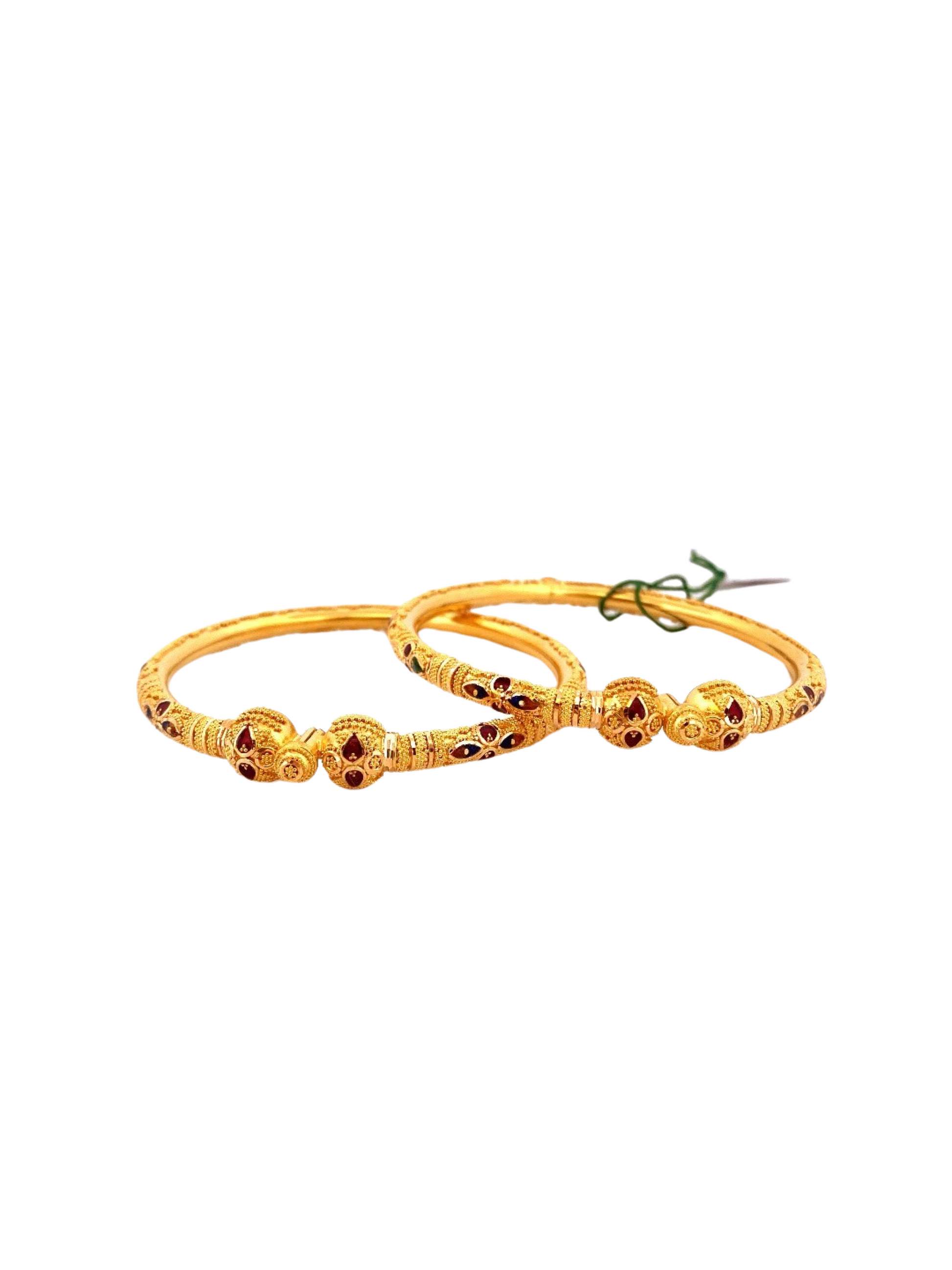 22K Gold Designer 2 Pieces Set Of Ladies Screw Bangles