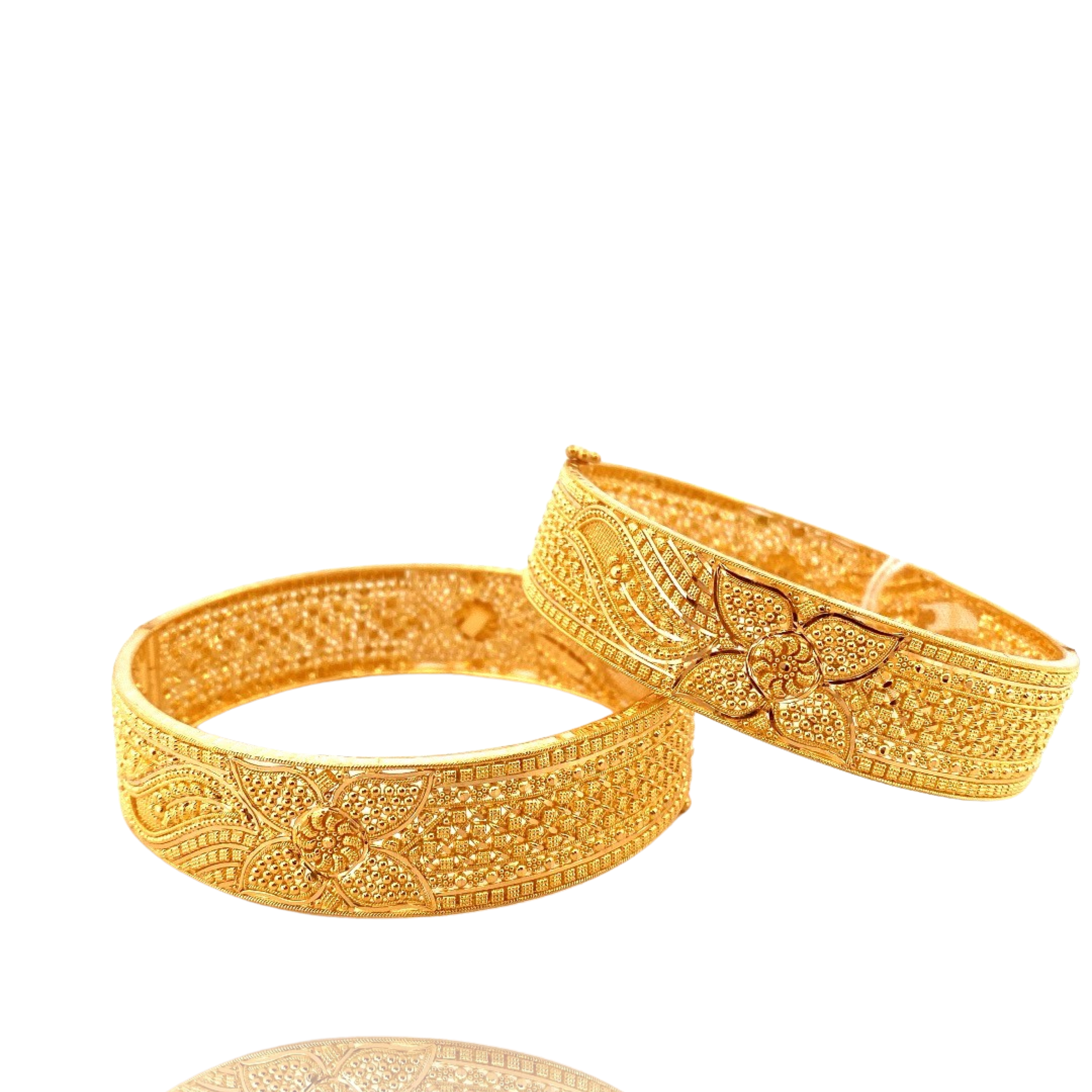 22K Gold Designer 2 Pieces Set of Ladies Screw Bangles