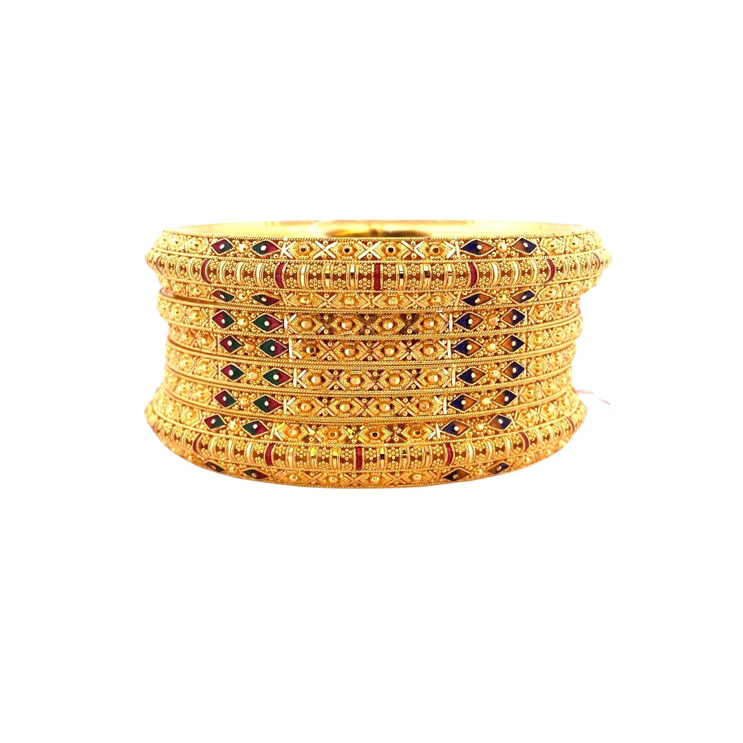 22K Gold Multi-colour 6 Pieces Bangles Set