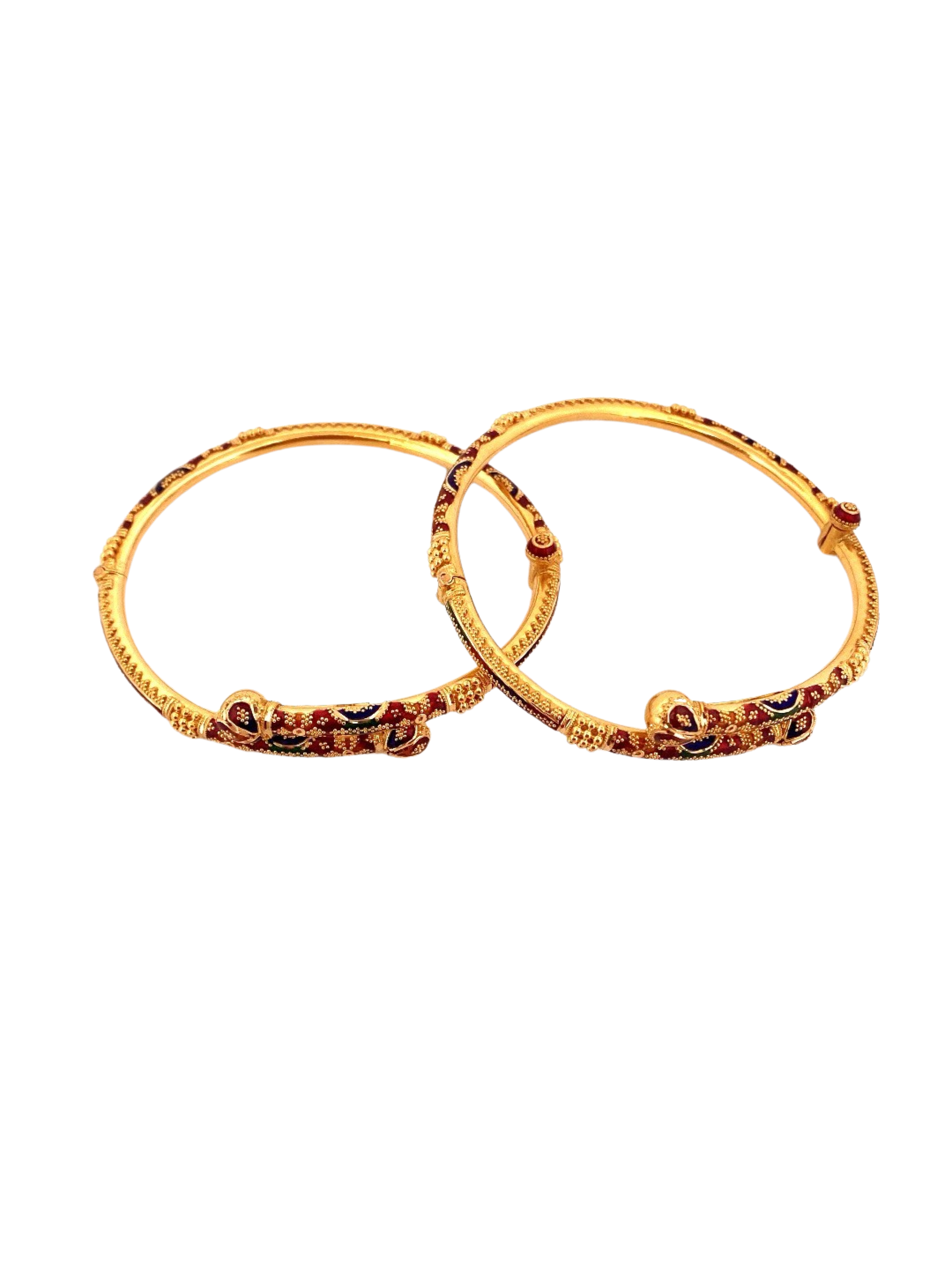 22K Gold Meena Designer 2 Pieces Set Of Ladies Screw Bangles