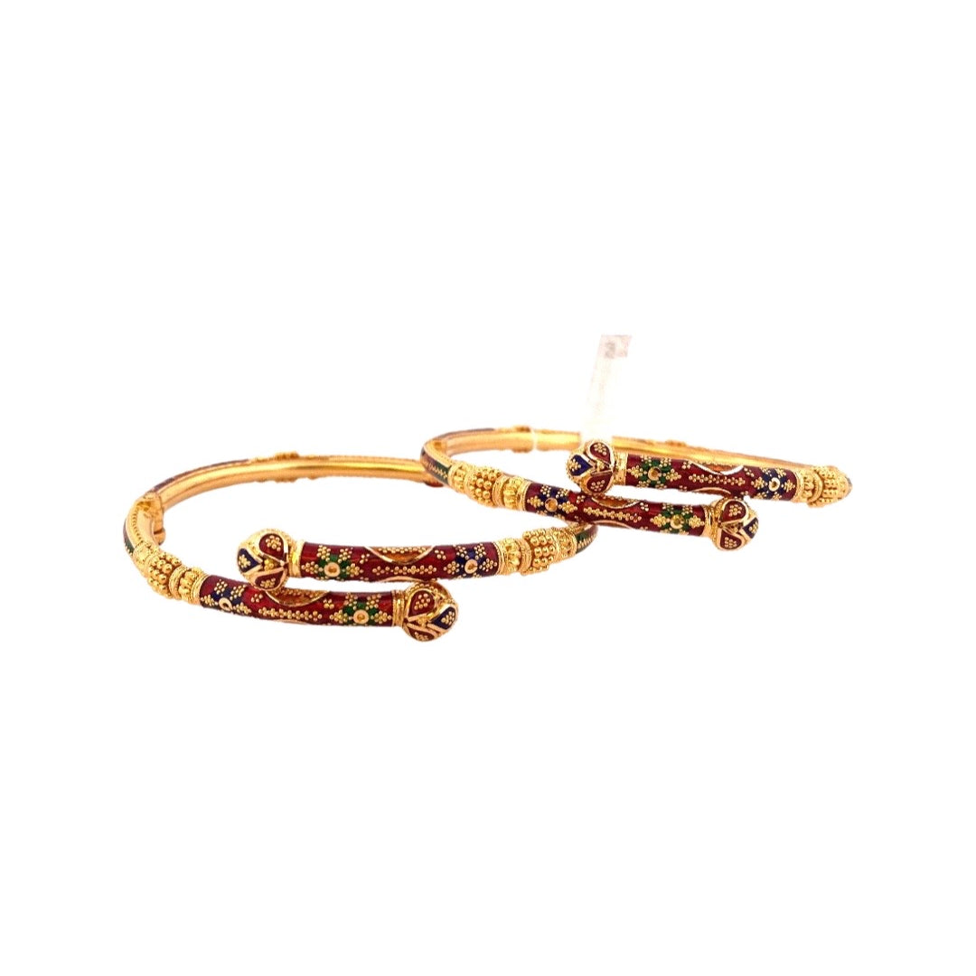 22K Gold Stylish Meena 2 Pieces Set Of Ladies Screw Bangles