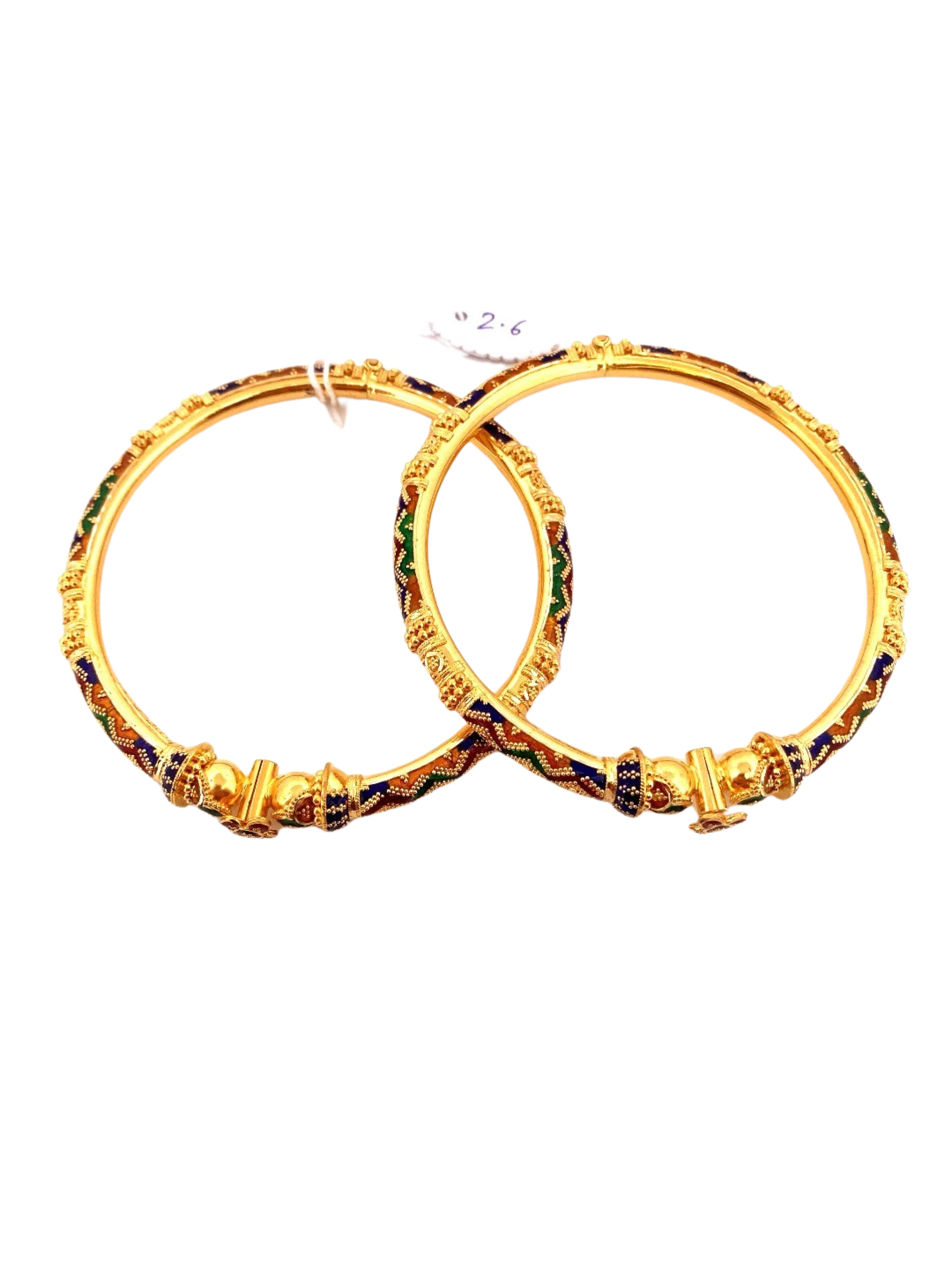 22K Gold Meena Designer 2 Pieces Set Of Ladies Screw Bangles