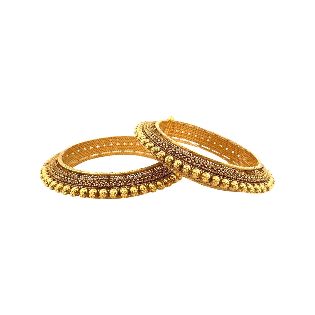 22K Gold Antique 2 Pieces Set Of Ladies Screw Bangles