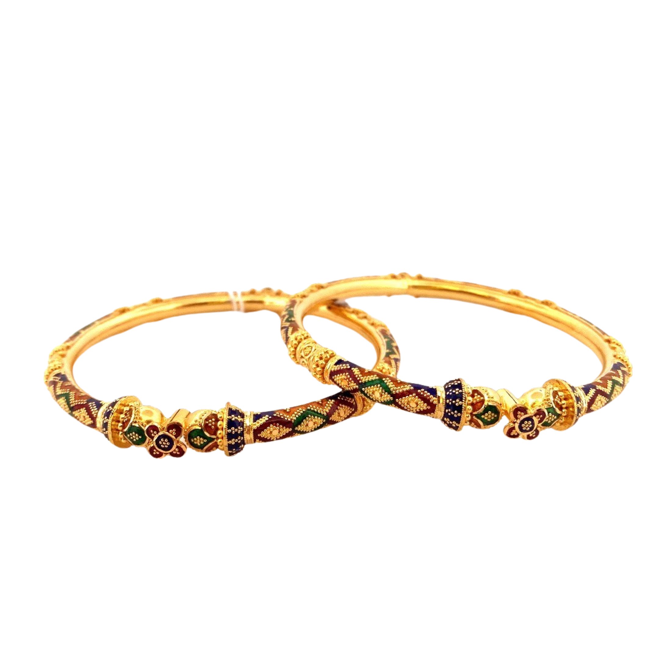 22K Gold Meena Designer 2 Pieces Set Of Ladies Screw Bangles