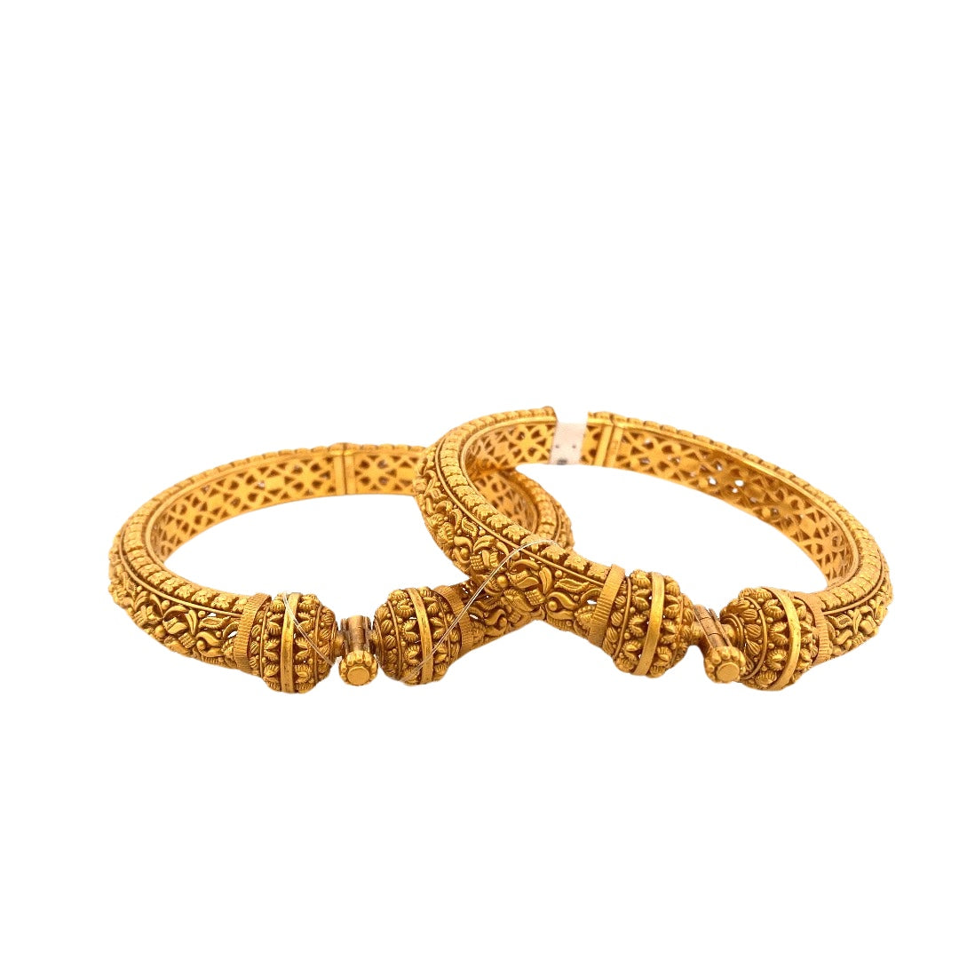 22K Gold Antique 2 Pieces Set Of Ladies Screw Bangles