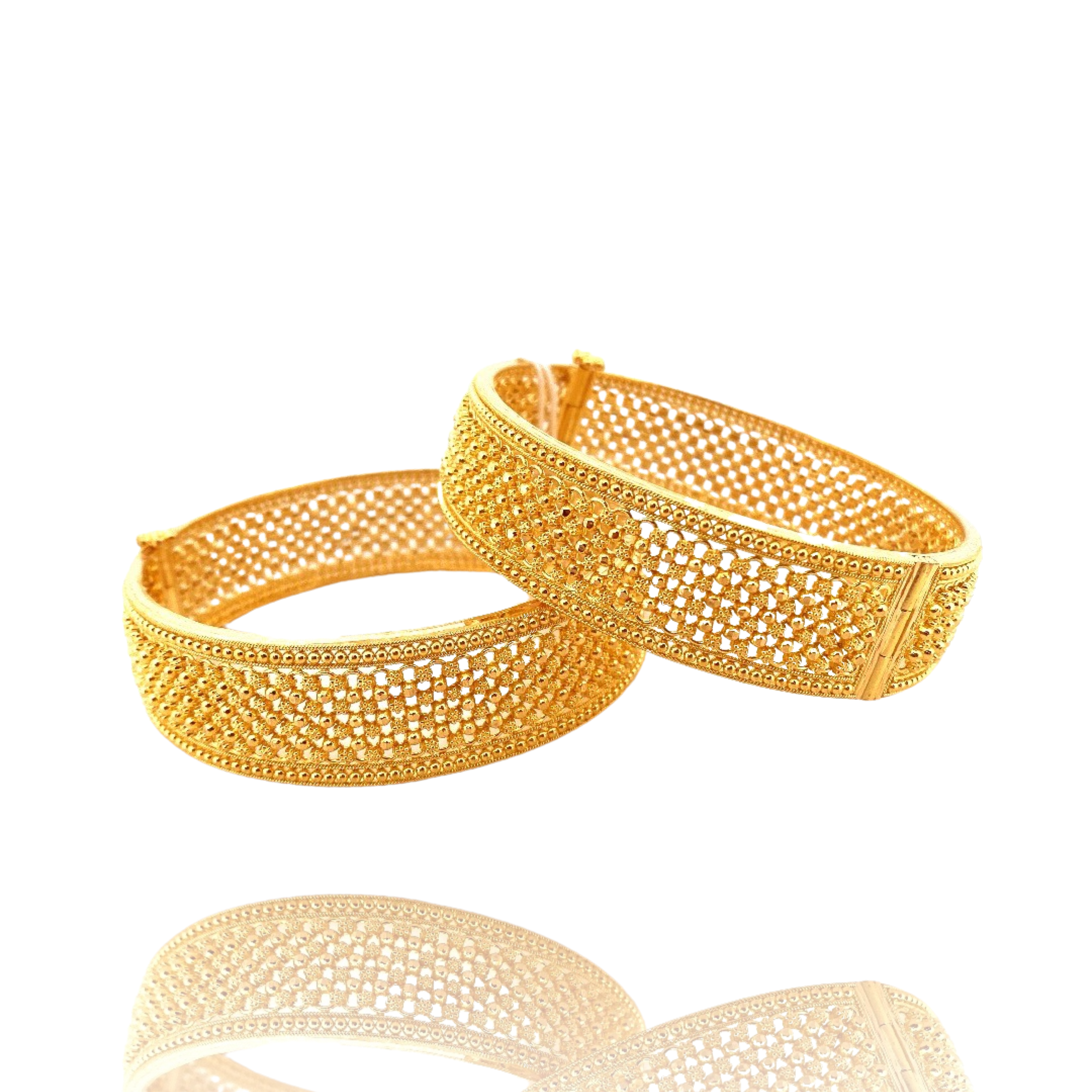 22K Gold Designer 2 Pieces Set of Ladies Screw Bangles