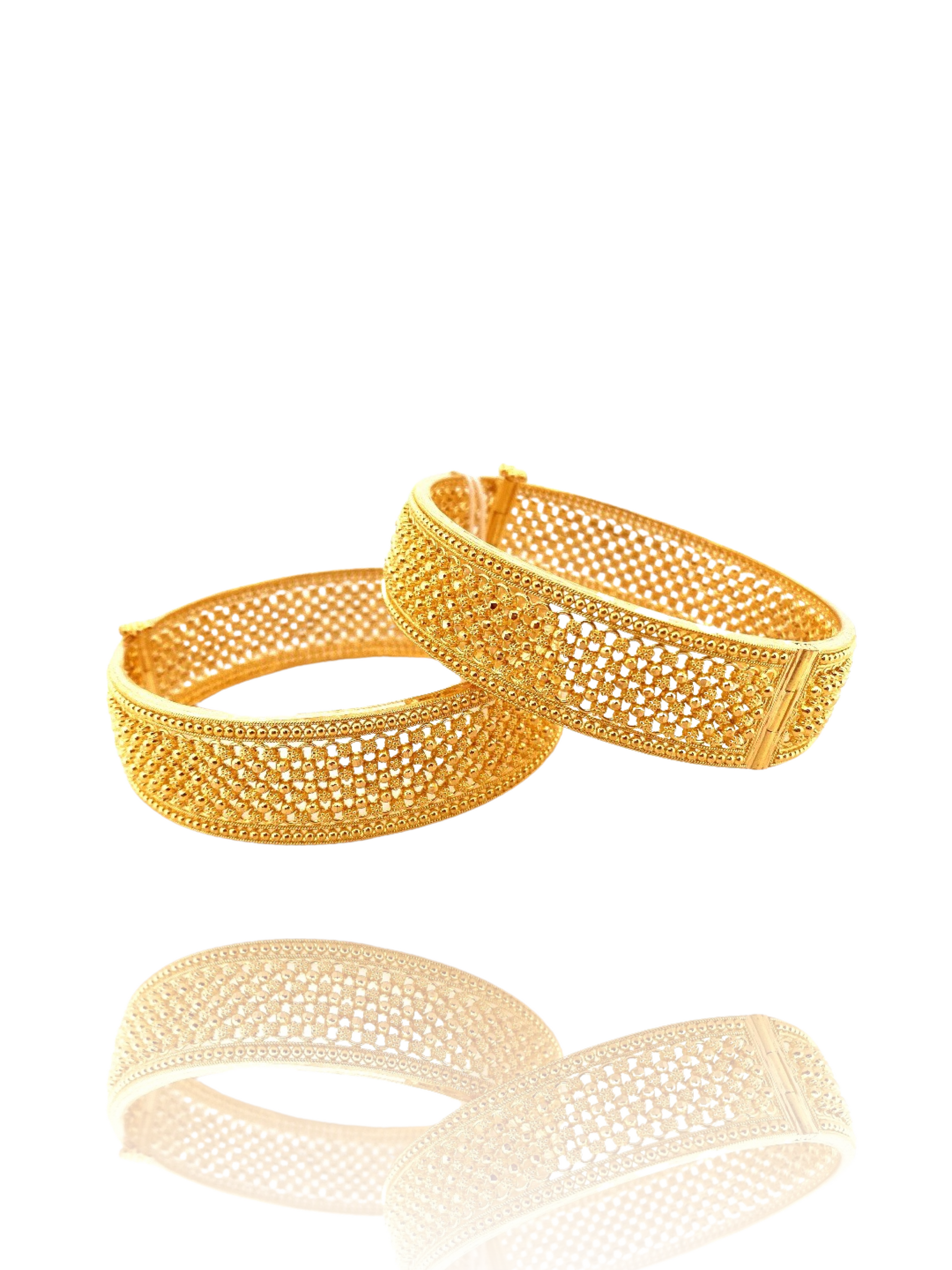 22K Gold Designer 2 Pieces Set of Ladies Screw Bangles