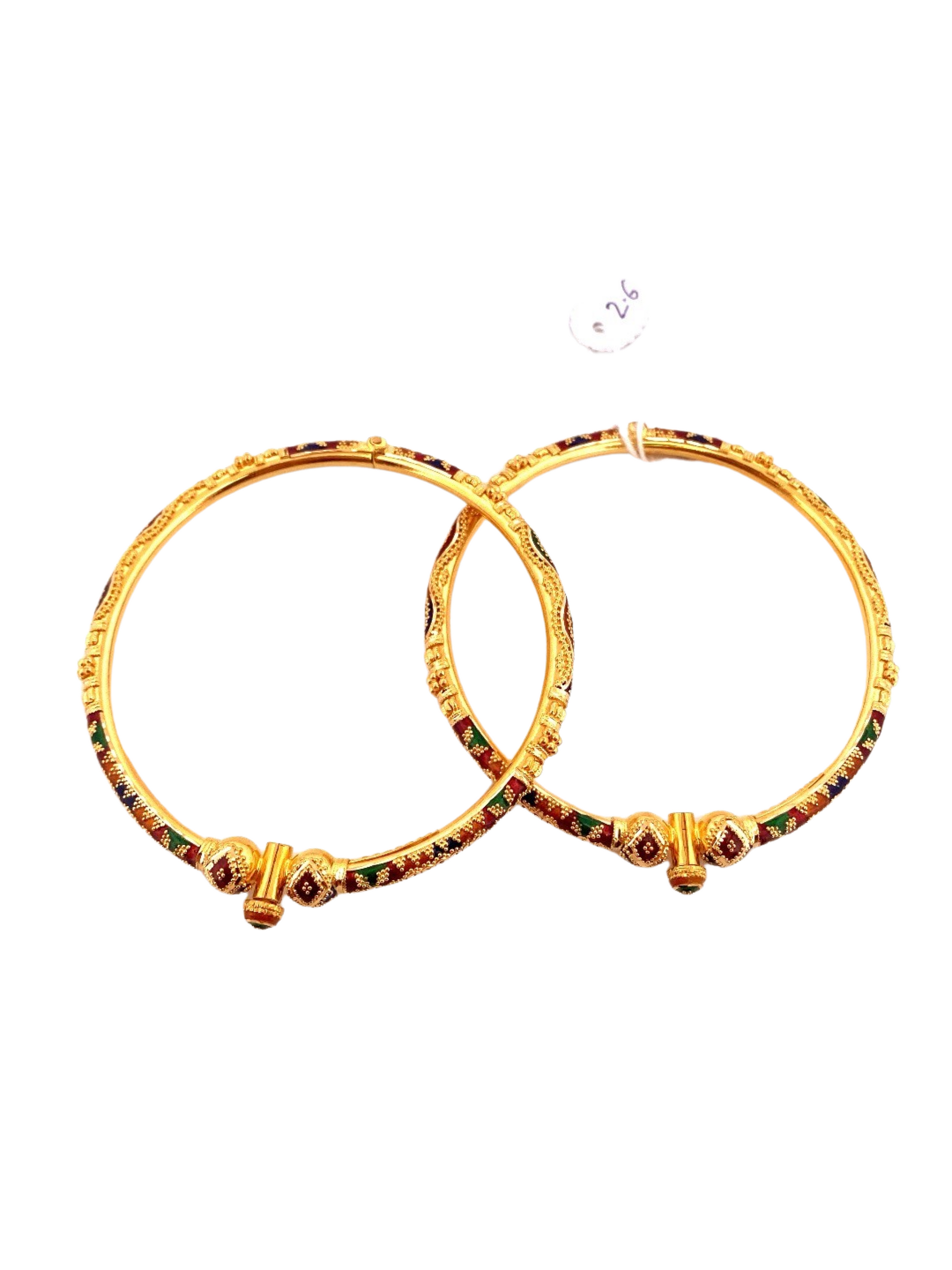 22K Gold Meena Designer 2 Pieces Set Of Ladies Screw Bangles