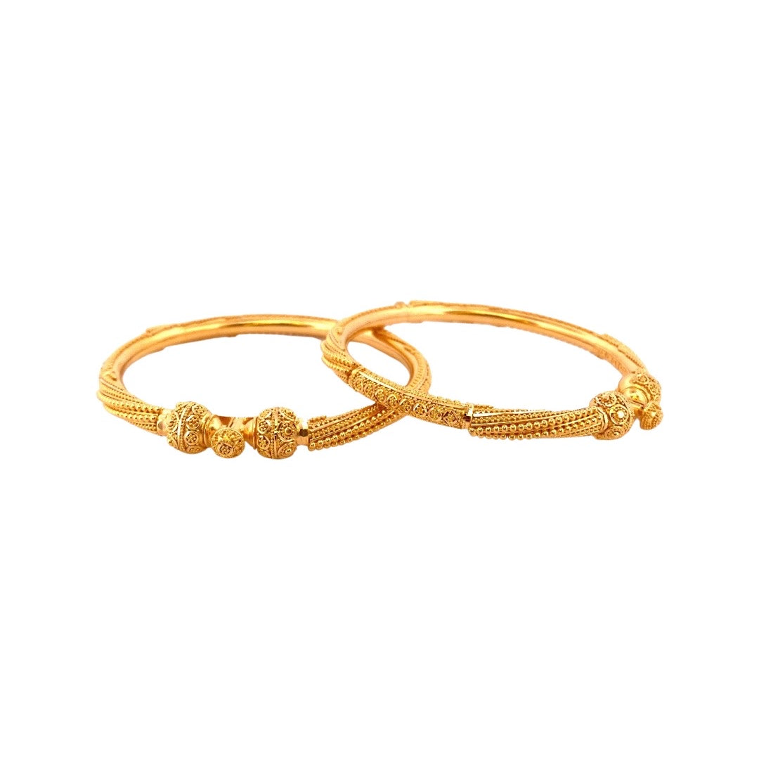 22K Gold 2 Pieces Set Of Ladies Screw Bangles