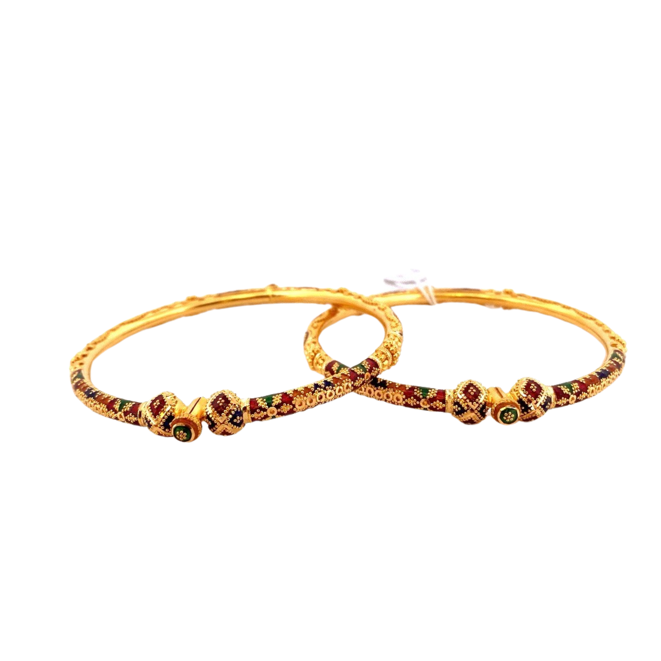 22K Gold Meena Designer 2 Pieces Set Of Ladies Screw Bangles