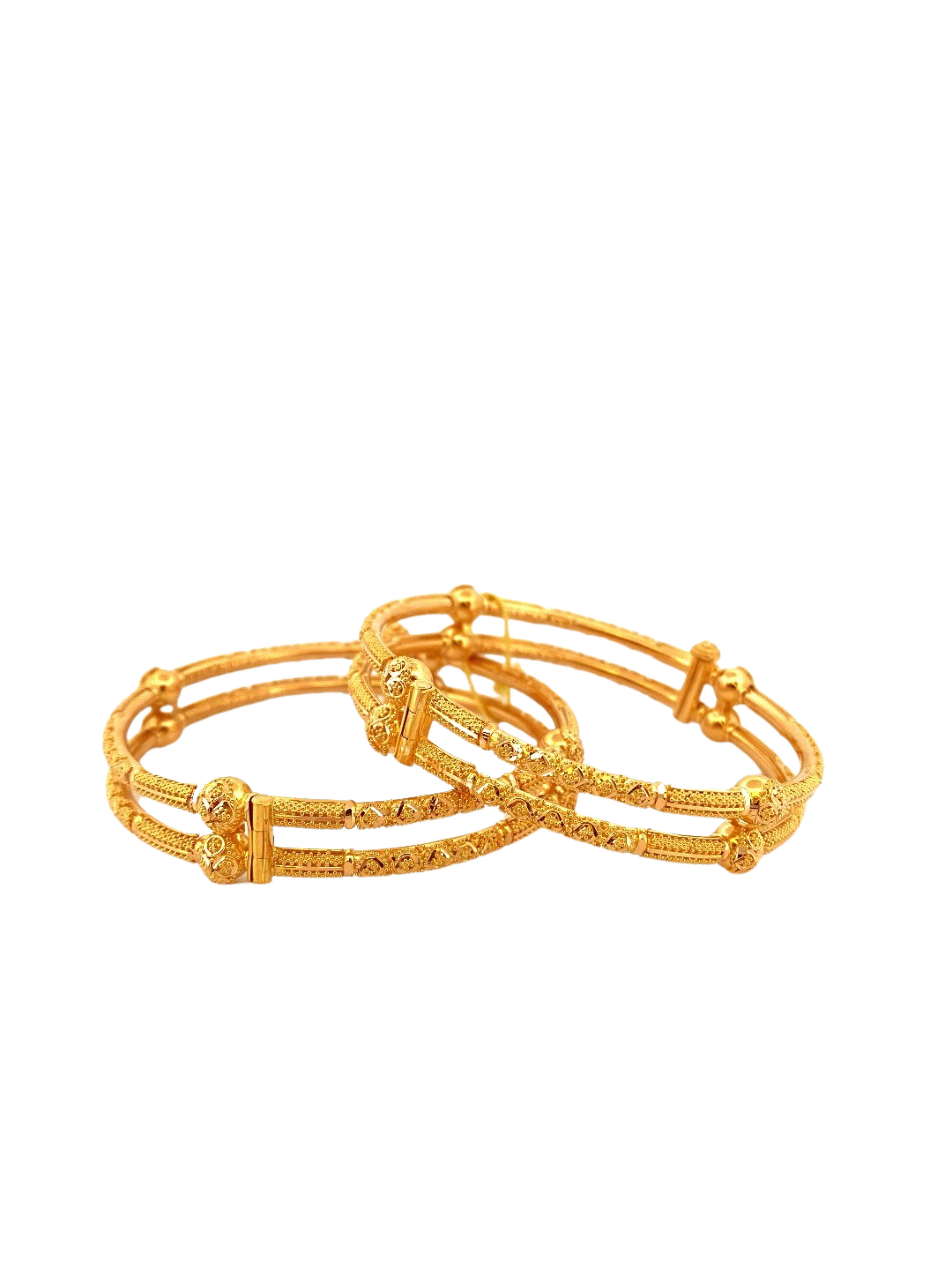 22K Gold Designer 2 Pieces Set Of Ladies Screw Bangles