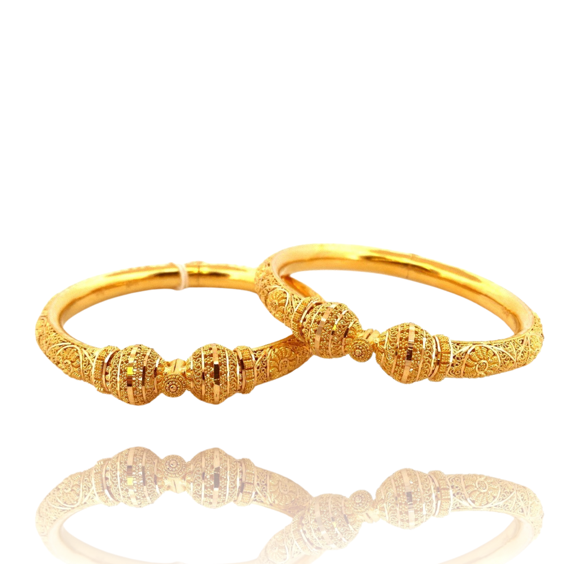 22K Gold Designer 2 Pieces Set of Ladies Screw Bangles