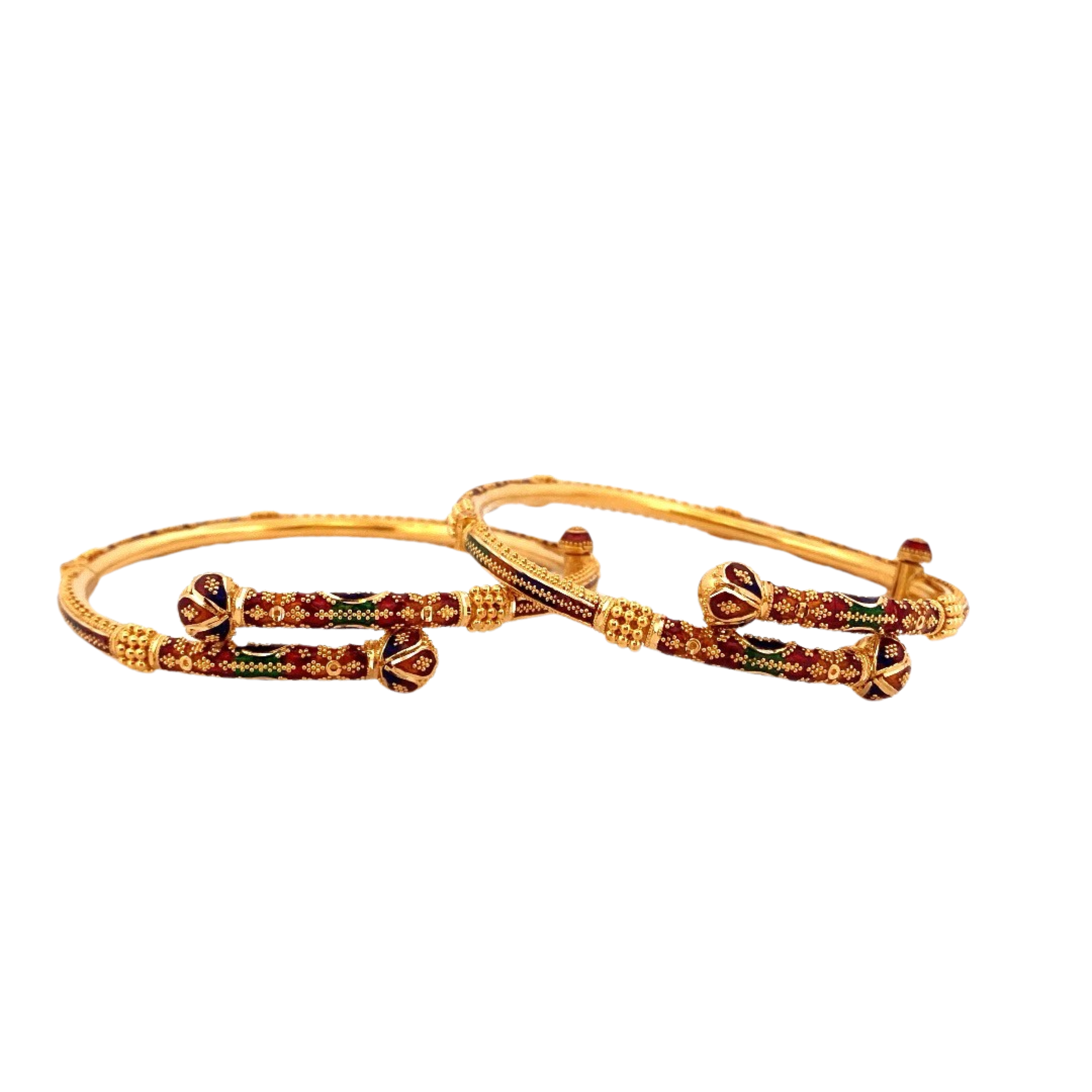22K Gold Meena Designer 2 Pieces Set Of Ladies Screw Bangles
