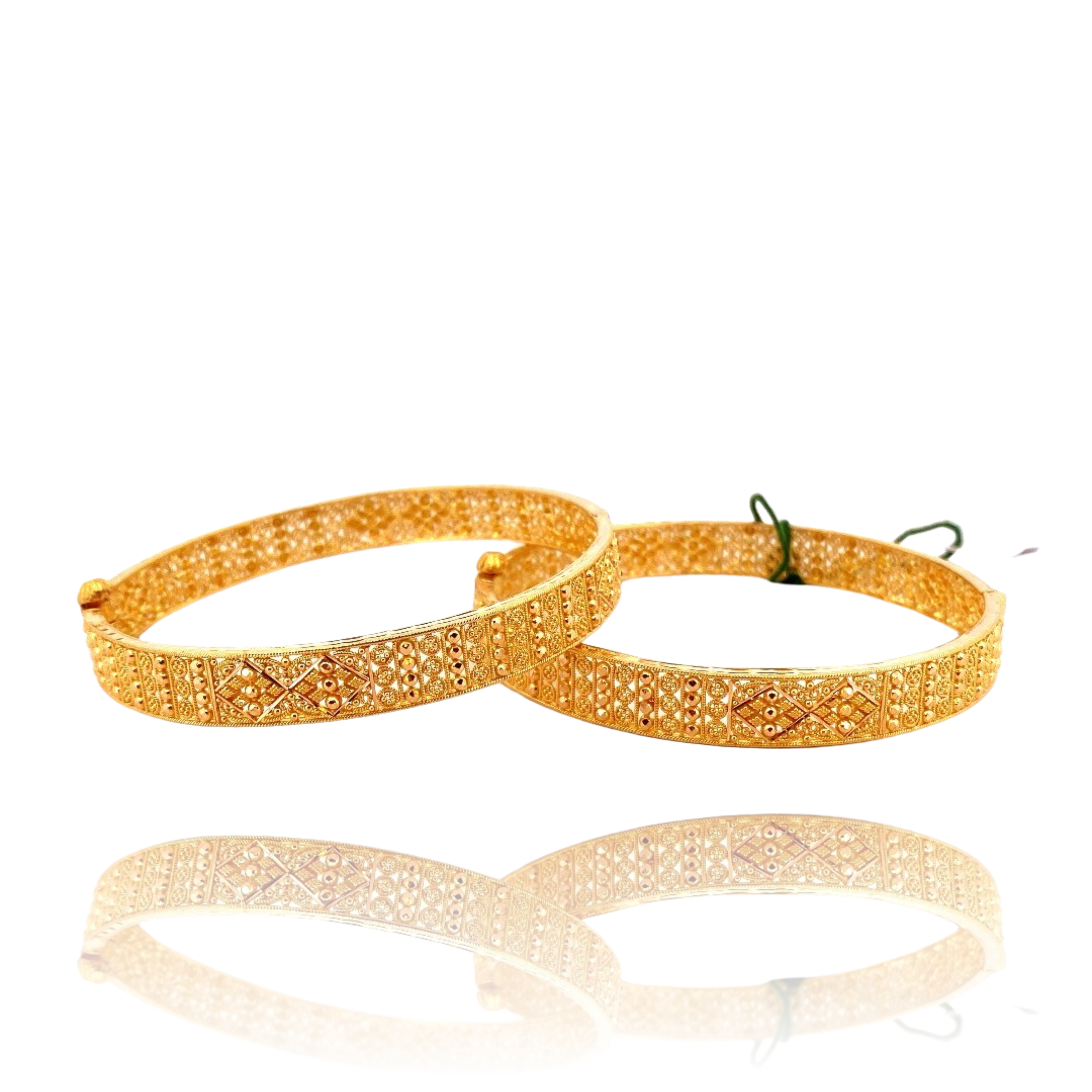 22K Gold Designer 2 Pieces Set of Ladies Screw Bangles