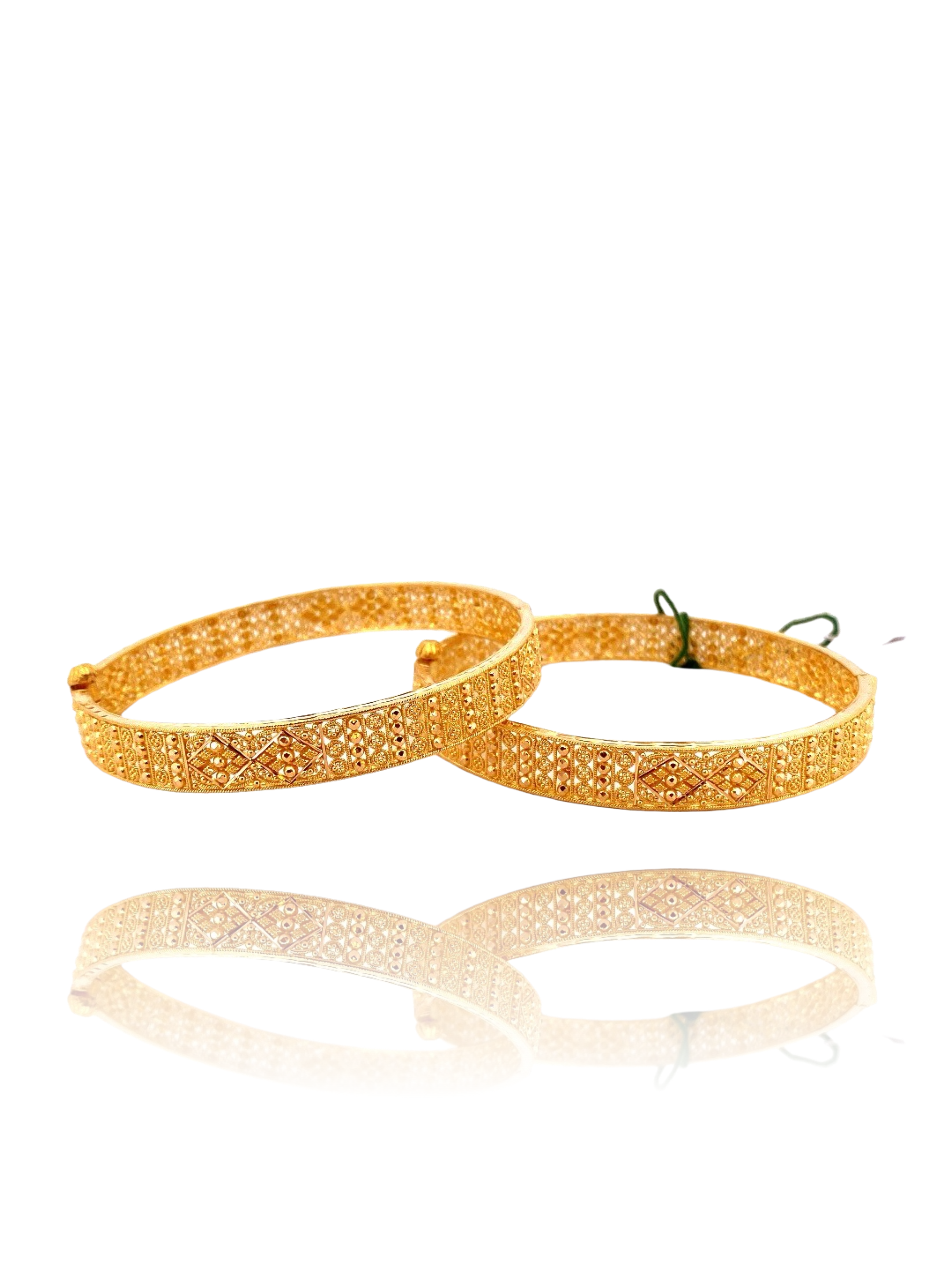 22K Gold Designer 2 Pieces Set of Ladies Screw Bangles