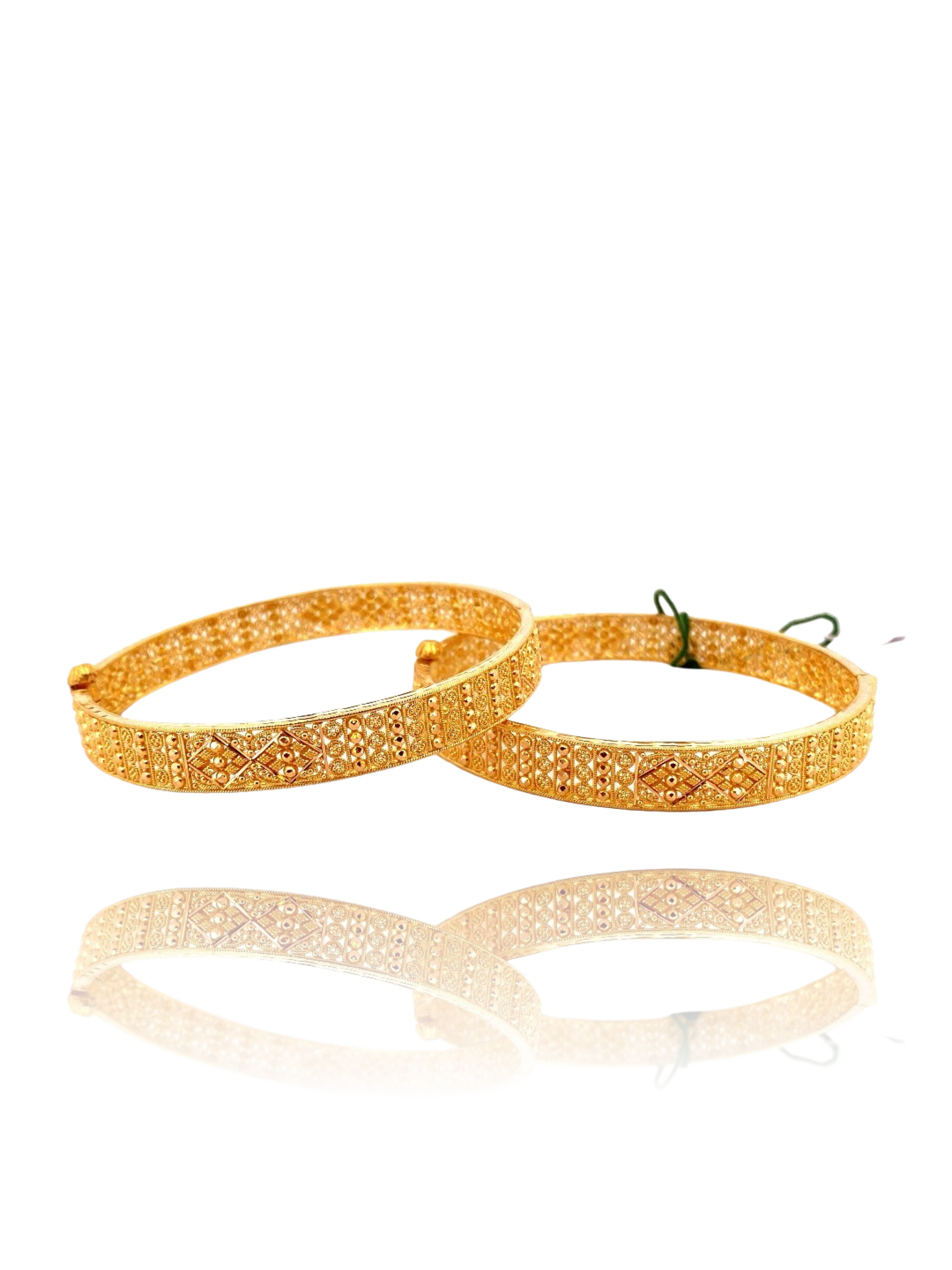 22K Gold Designer 2 Pieces Set of Ladies Screw Bangles