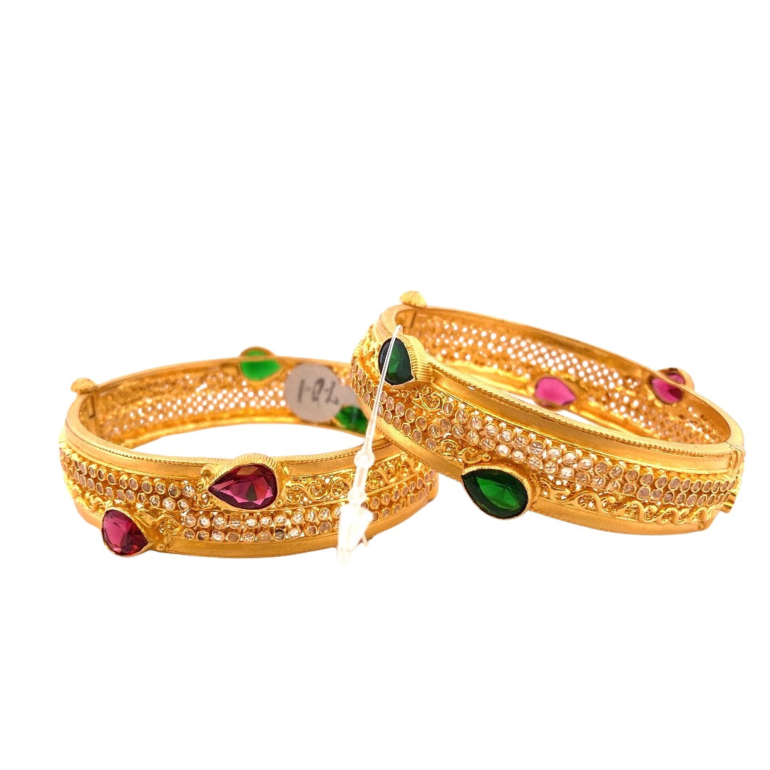 22K Gold Multi-colour 2 Pieces Set Of Ladies Screw Bangles