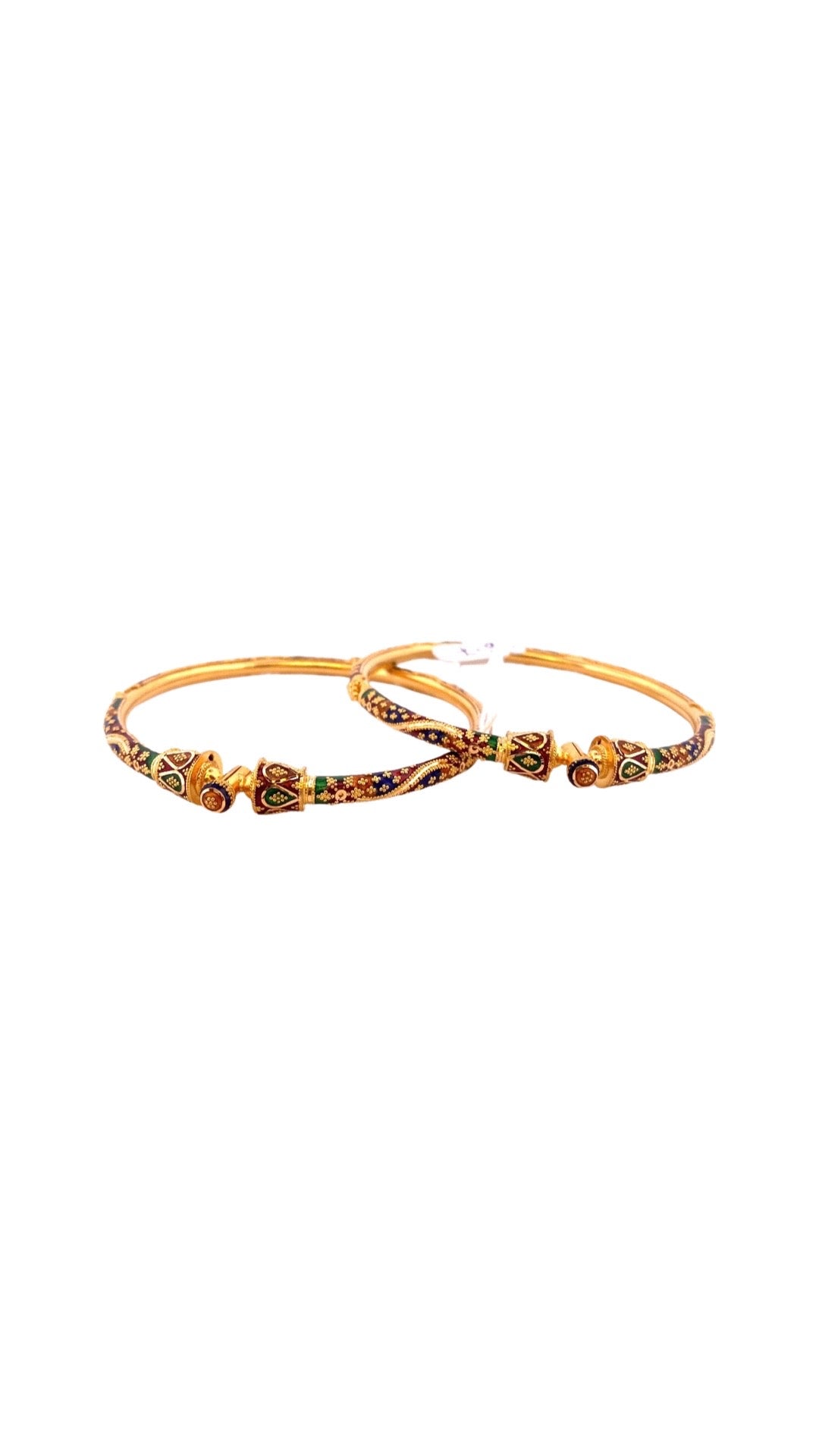 22K Gold Meena 2 Pieces Set Of Ladies Screw Bangles