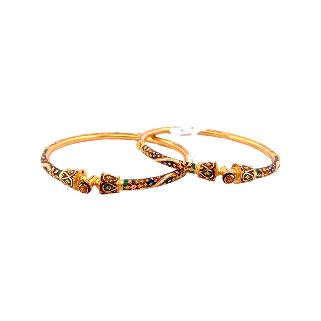 22K Gold Meena 2 Pieces Set Of Ladies Screw Bangles